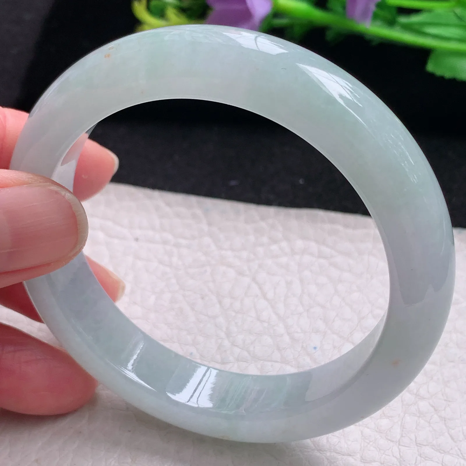 xo自然光56*12.8*8.6平安镯 缅甸翡翠玉手镯冰胶宽边玉手环 美人镯