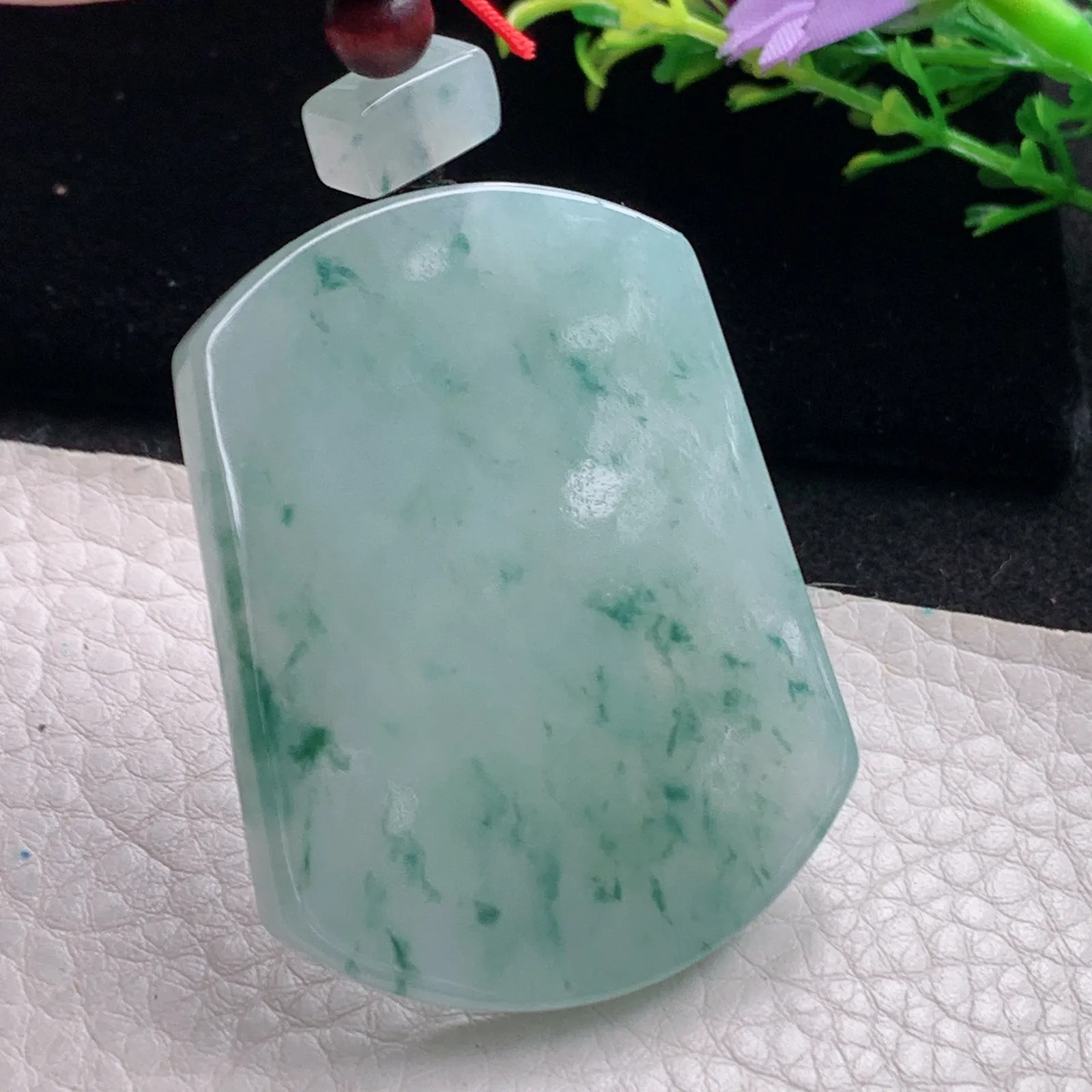 zen自然光49.5*38.5*5.6天然缅甸翡翠冰飘花平安无事牌 素面牌玉吊坠 玉挂件