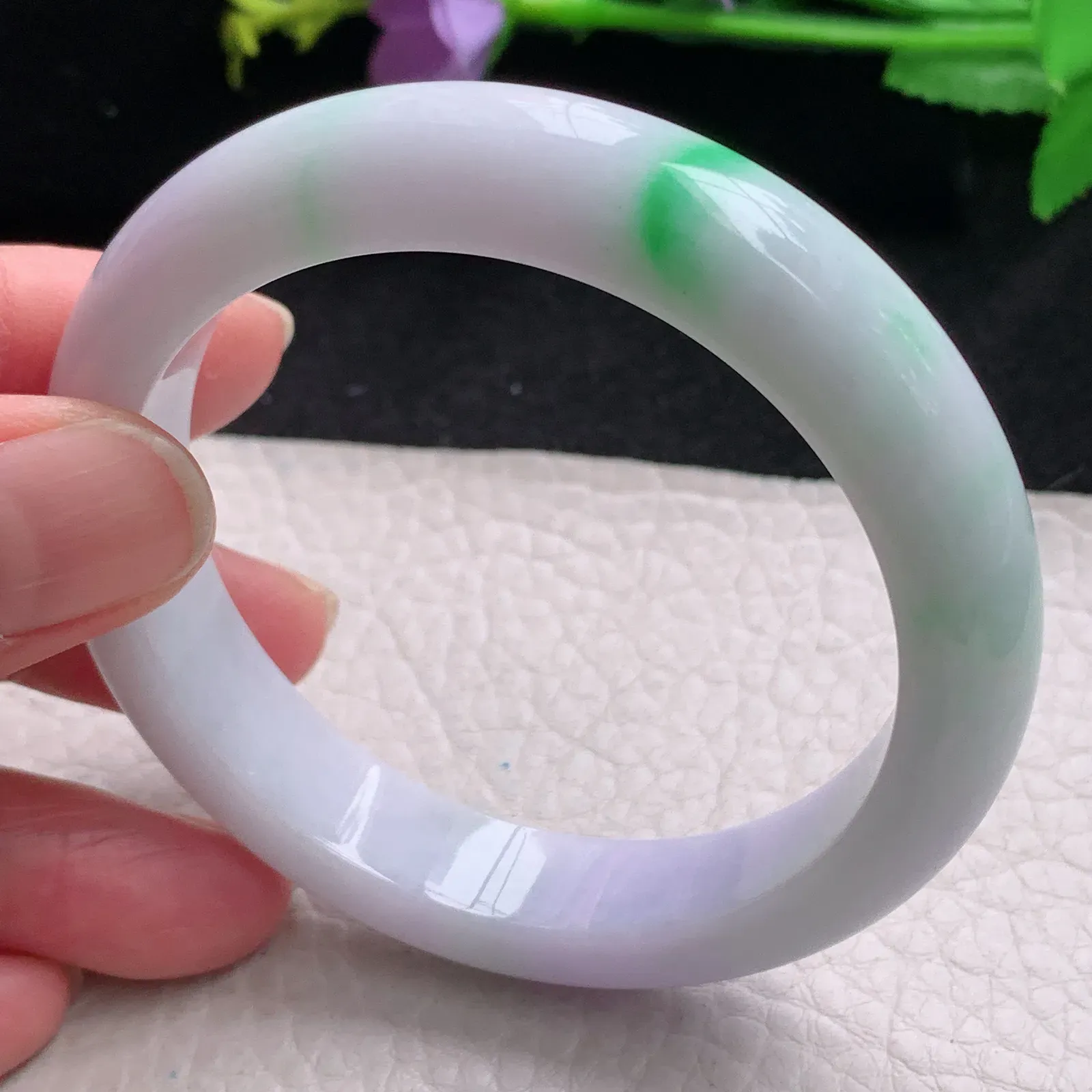 xt自然光55*11.8*8平安镯 缅甸翡翠玉手镯春带彩甜美宽边玉手环 美人镯