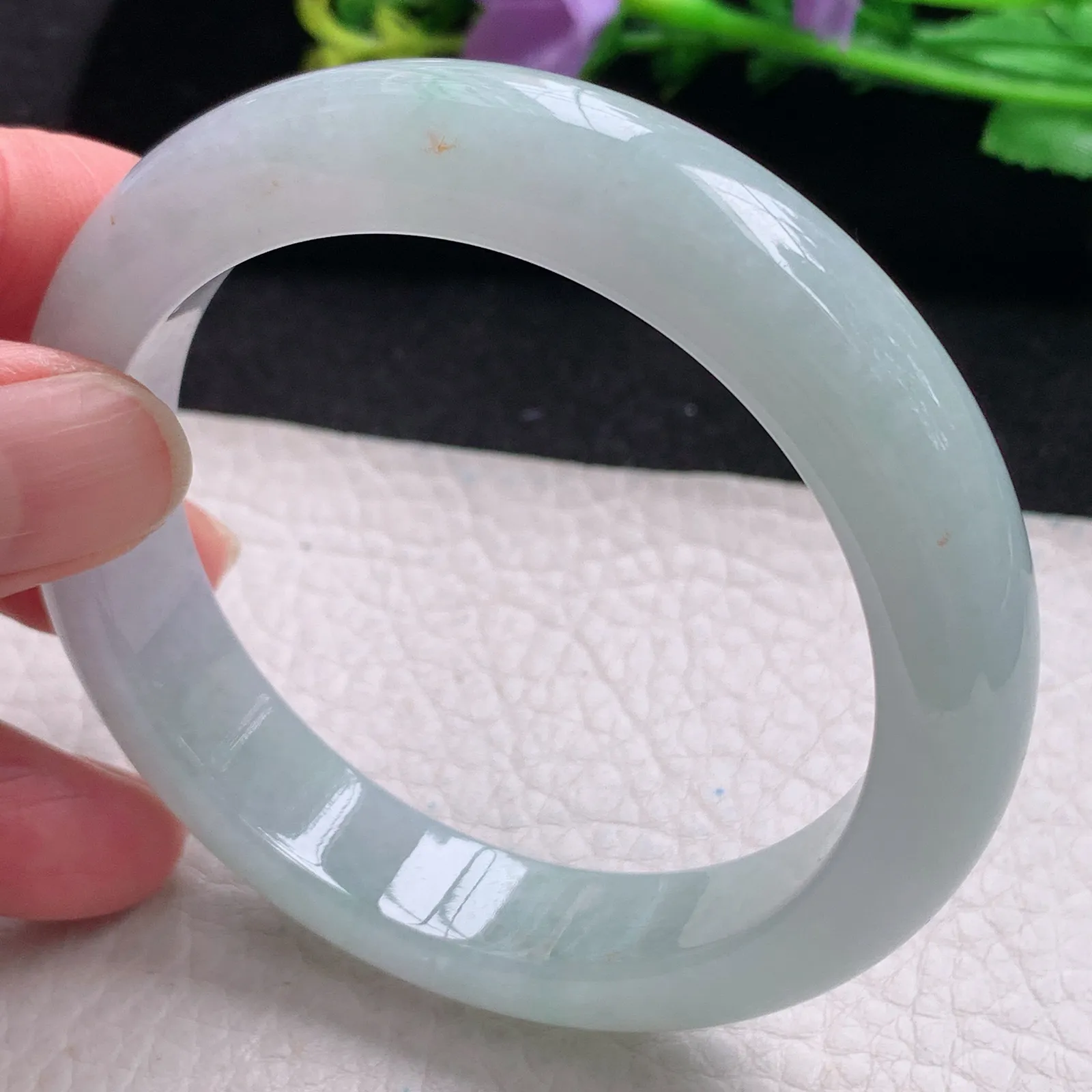 xo自然光56*12.8*8.6平安镯 缅甸翡翠玉手镯冰胶宽边玉手环 美人镯