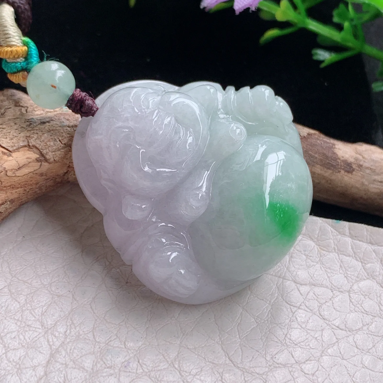 zen自然光33*32*12.3天然缅甸翡翠飘绿秀气佛公 弥勒佛玉吊坠 玉挂件