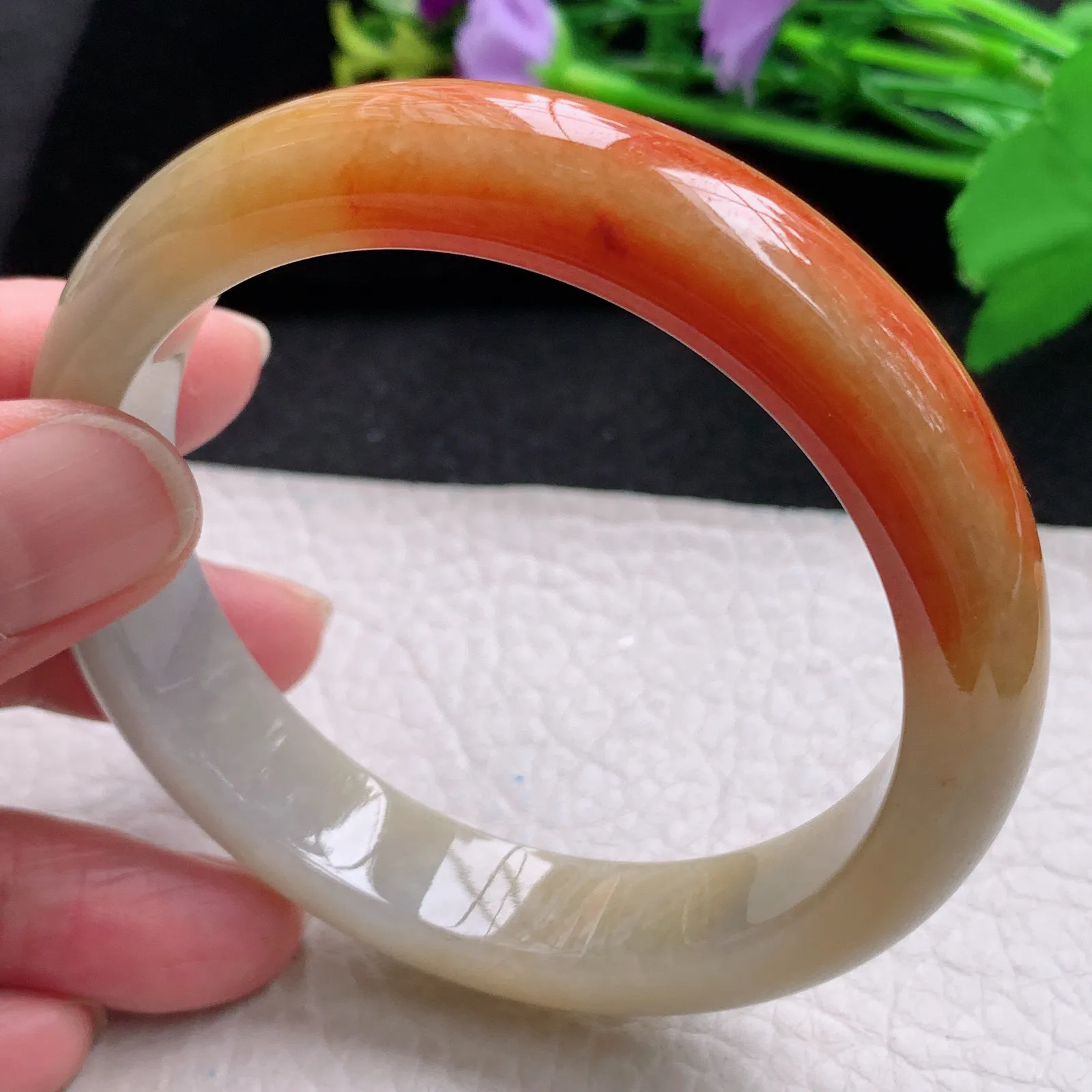 hf自然光58*12.6*8.3招财镯 缅甸翡翠玉手镯半山水宽边玉手环 玉手镯