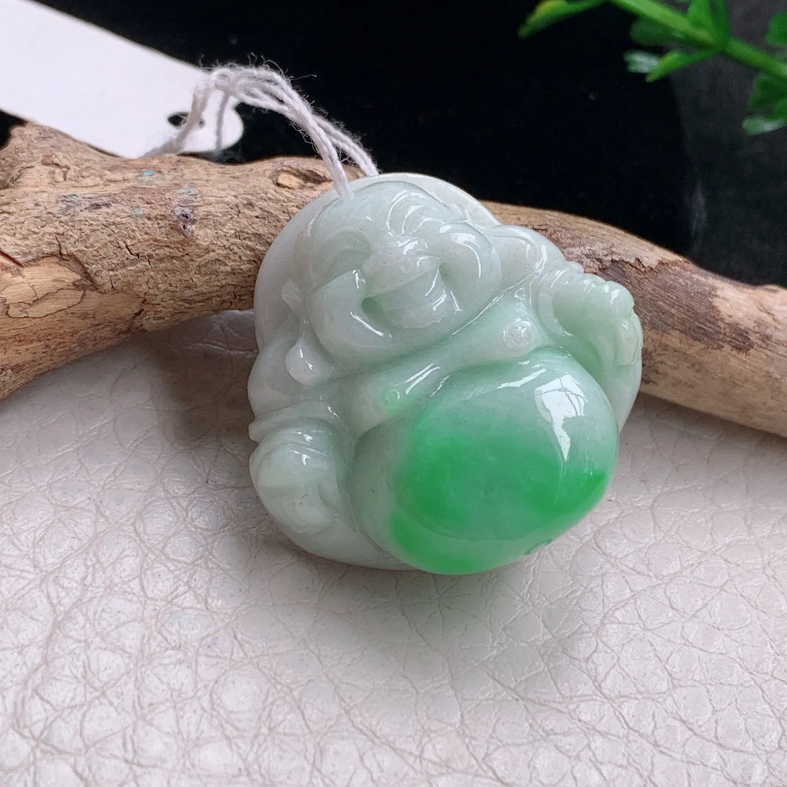 zen自然光27*27.5*10.6天然缅甸翡翠飘绿佛公 弥勒佛玉吊坠 玉挂件