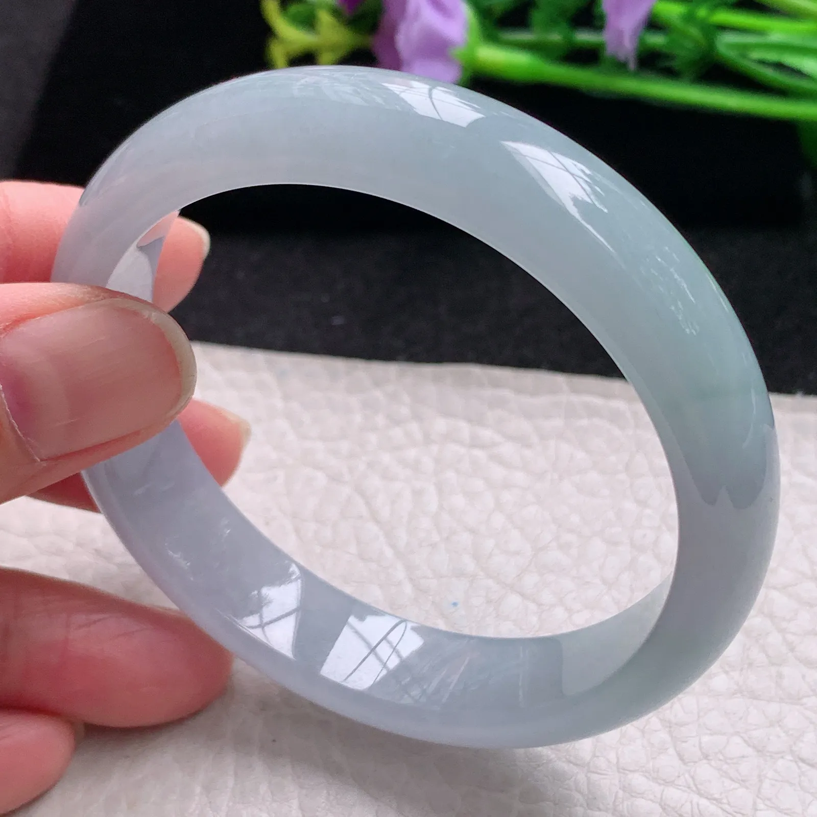 xc自然光59.5*12:8*10平安镯 缅甸翡翠玉手镯冰蓝韵宽边玉手环