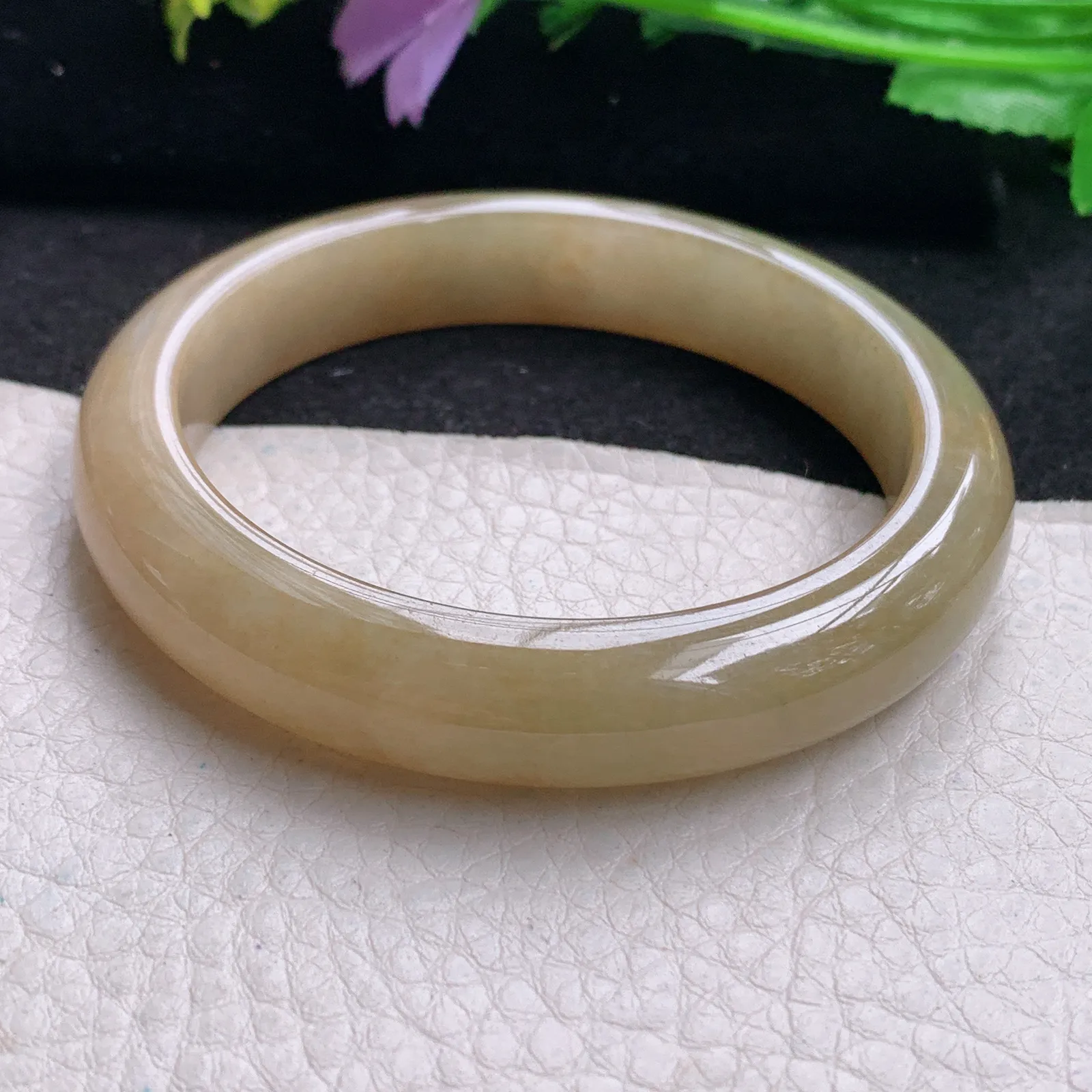 z自然光56*11.5*8.3招财镯 缅甸翡翠玉手镯冰黄宽边玉手环 美人镯