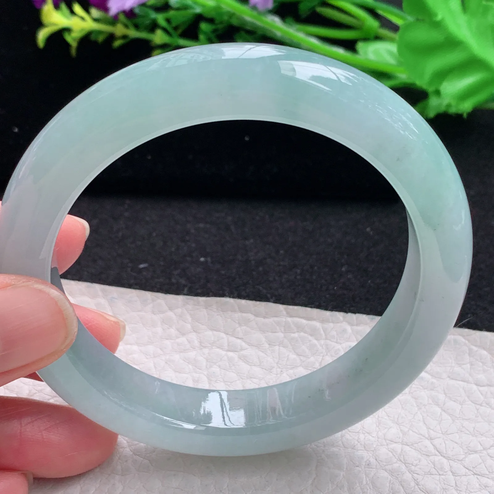 xh 大圈口60*12.5*9.2平安镯 缅甸翡翠玉手镯冰晴水灵宽边玉手环