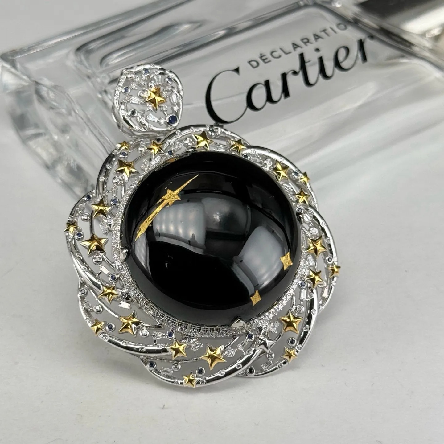 精品豪镶墨翠大蛋面吊坠 种好色正 黑度极好 打灯通透 油性十足