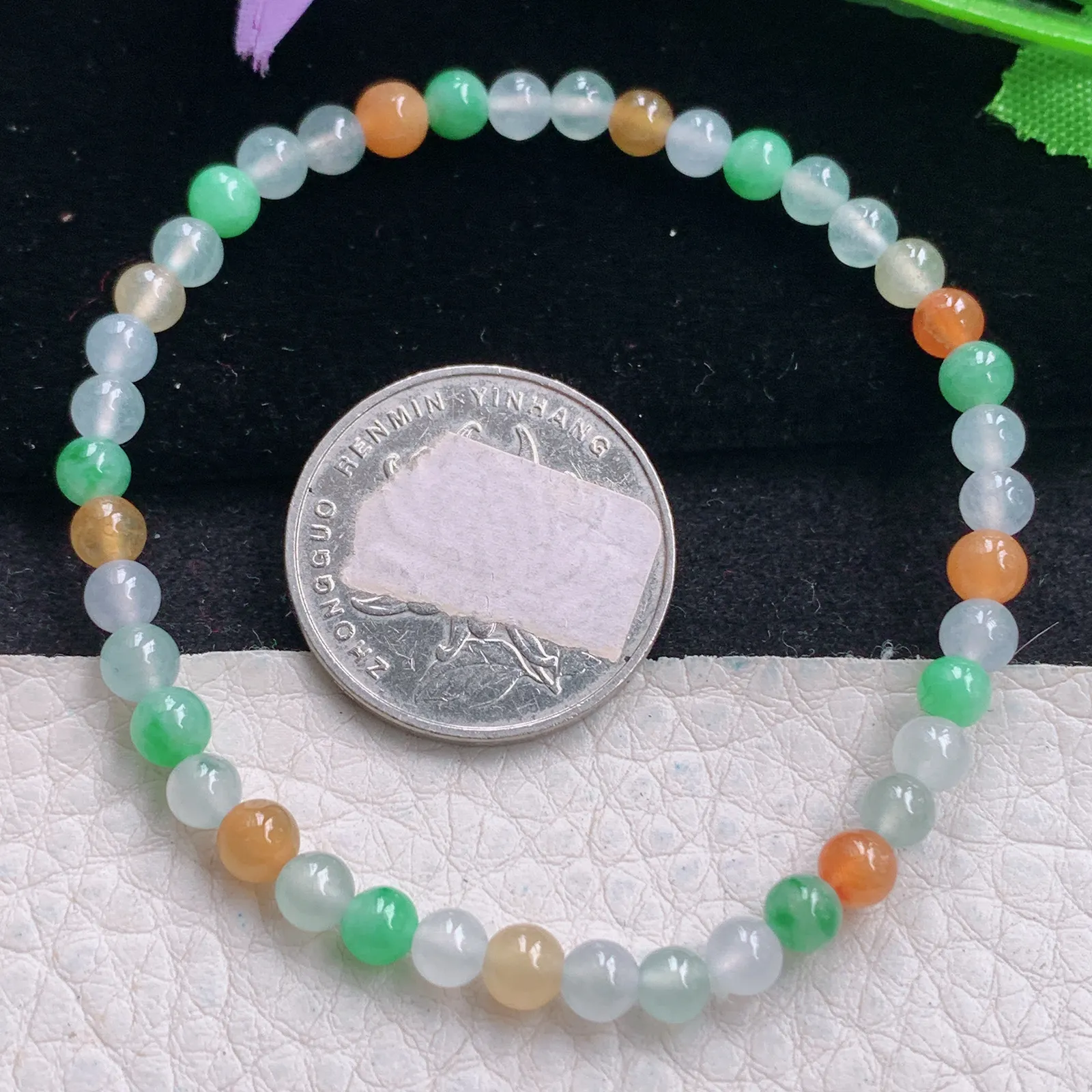 mut自然光4.8mm天然缅甸翡翠冰三彩4.8mm圆珠玉手链 手串