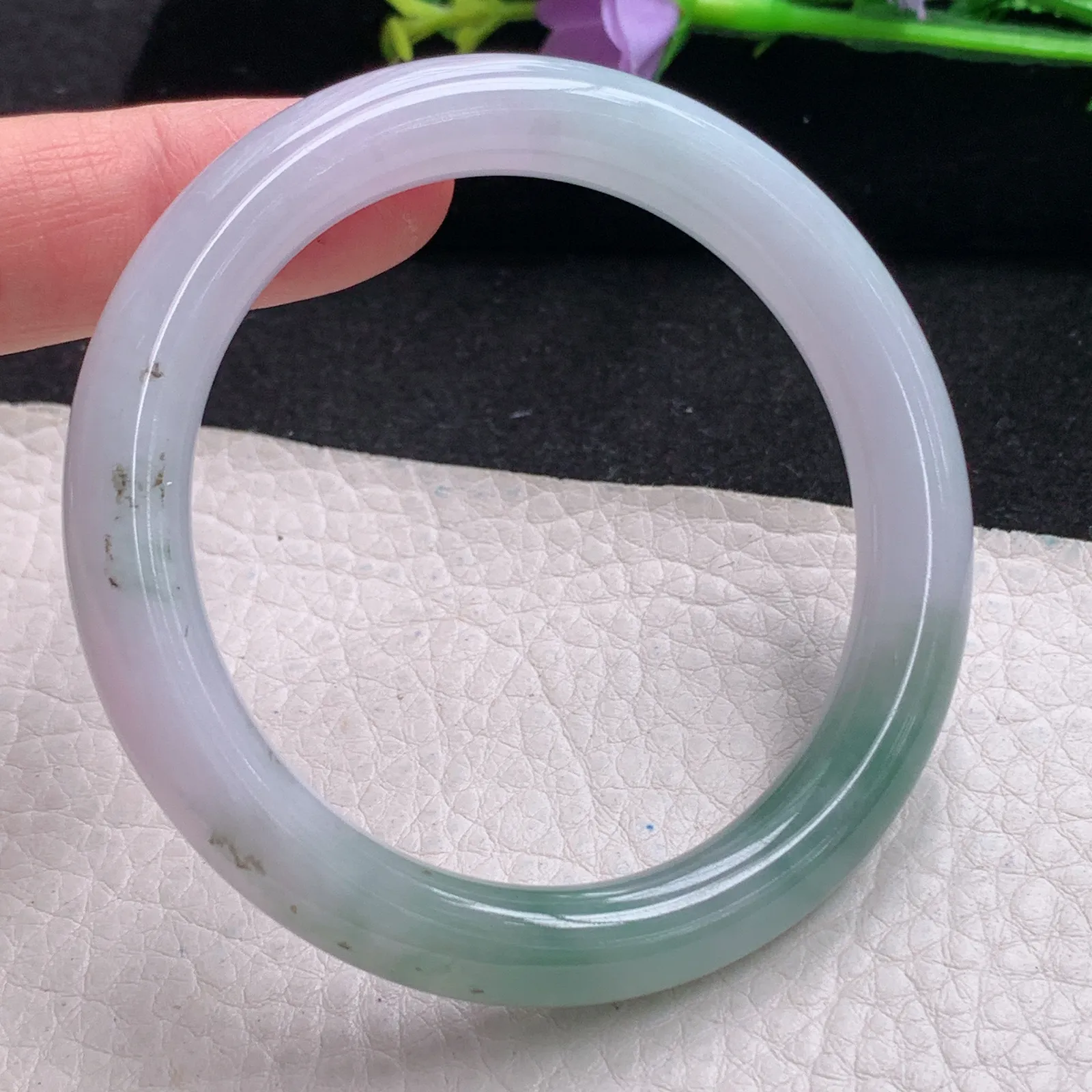 z自然光54*9.2*9美人镯 缅甸翡翠玉手镯飘花秀气圆条玉手环 叮当镯