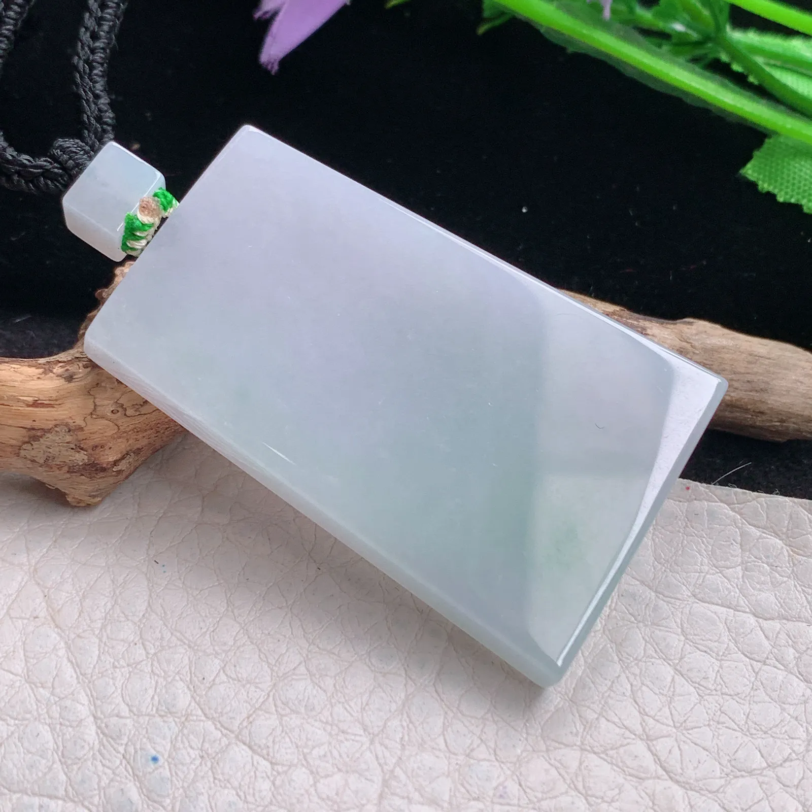 mut自然光48.6*30.5*5.6缅甸翡翠a货飘花平安无事牌 素面牌玉吊坠 玉挂件