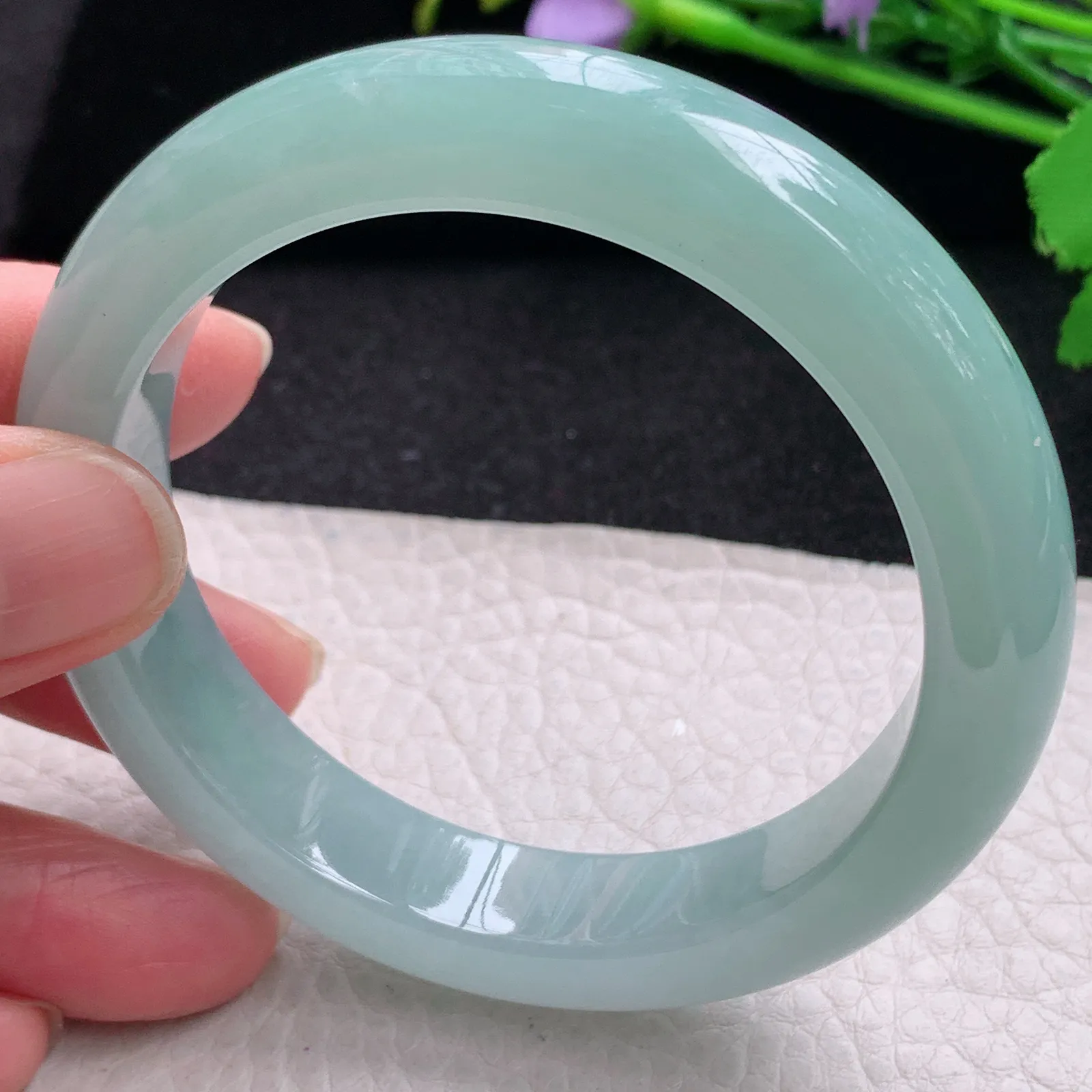 hf自然光56*12.3*9平安镯 缅甸翡翠玉手镯蓝韵高雅宽边玉手环