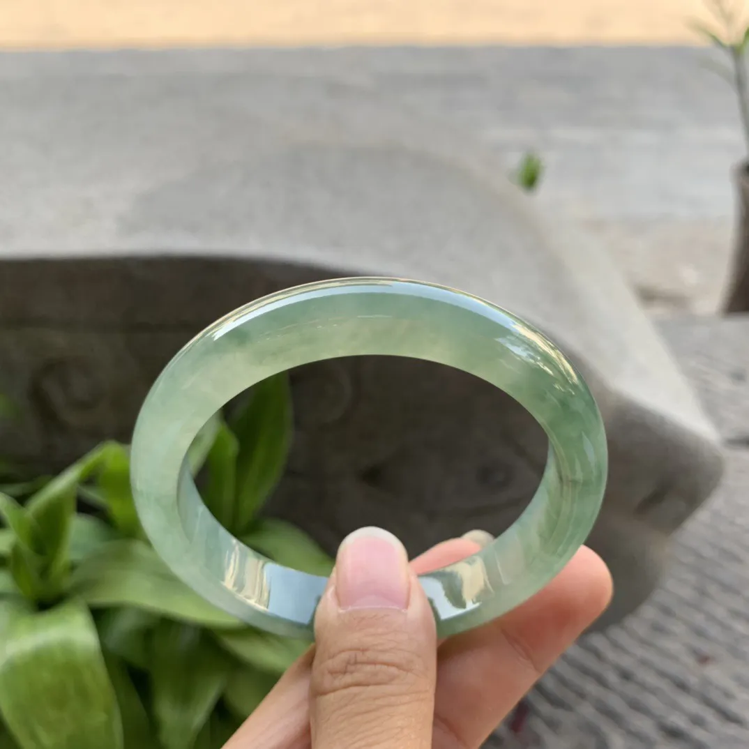 圈口 57.4-12-7.6【冰芙蓉绿正圈手镯】正圈57 58可戴