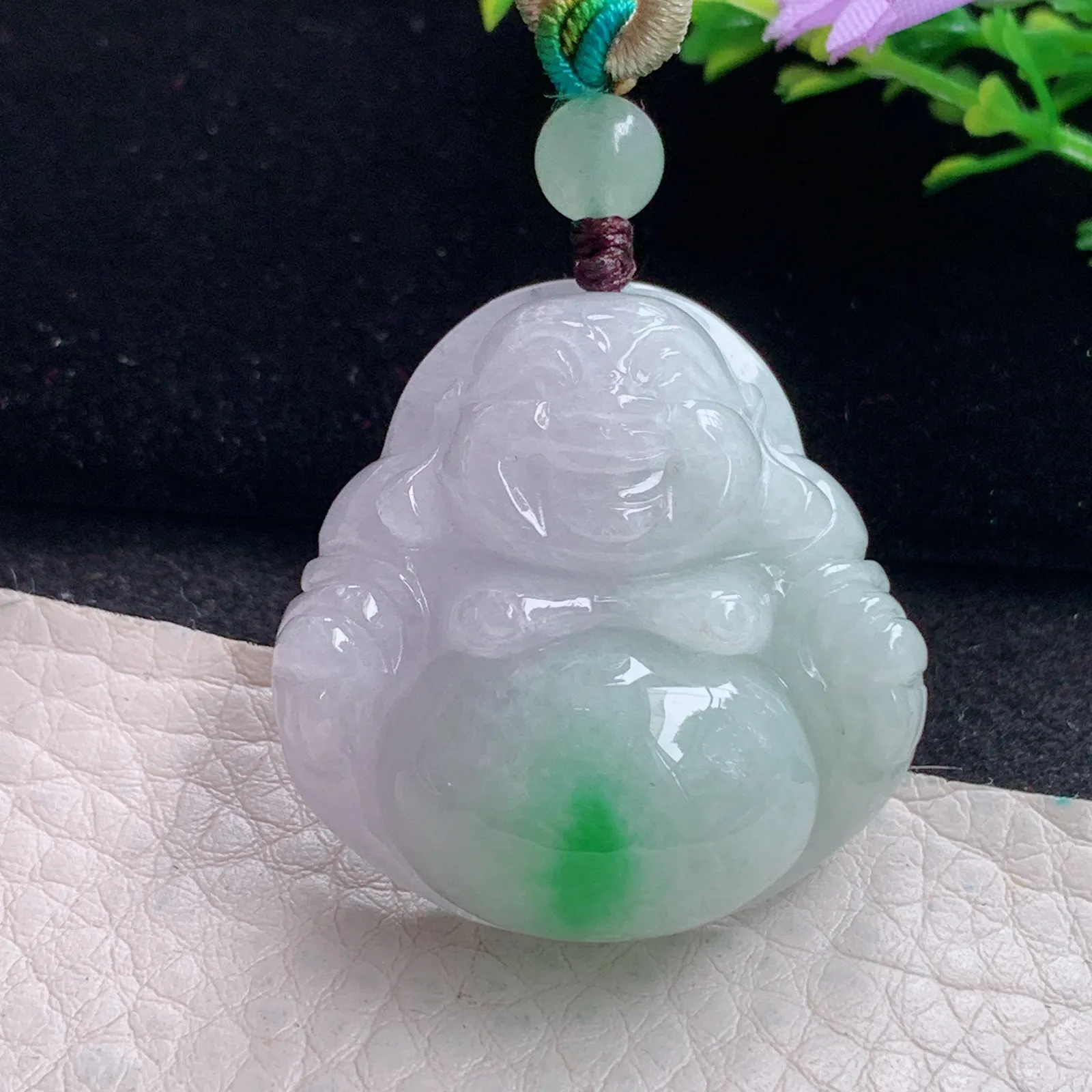 zen自然光33*32*12.3天然缅甸翡翠飘绿秀气佛公 弥勒佛玉吊坠 玉挂件