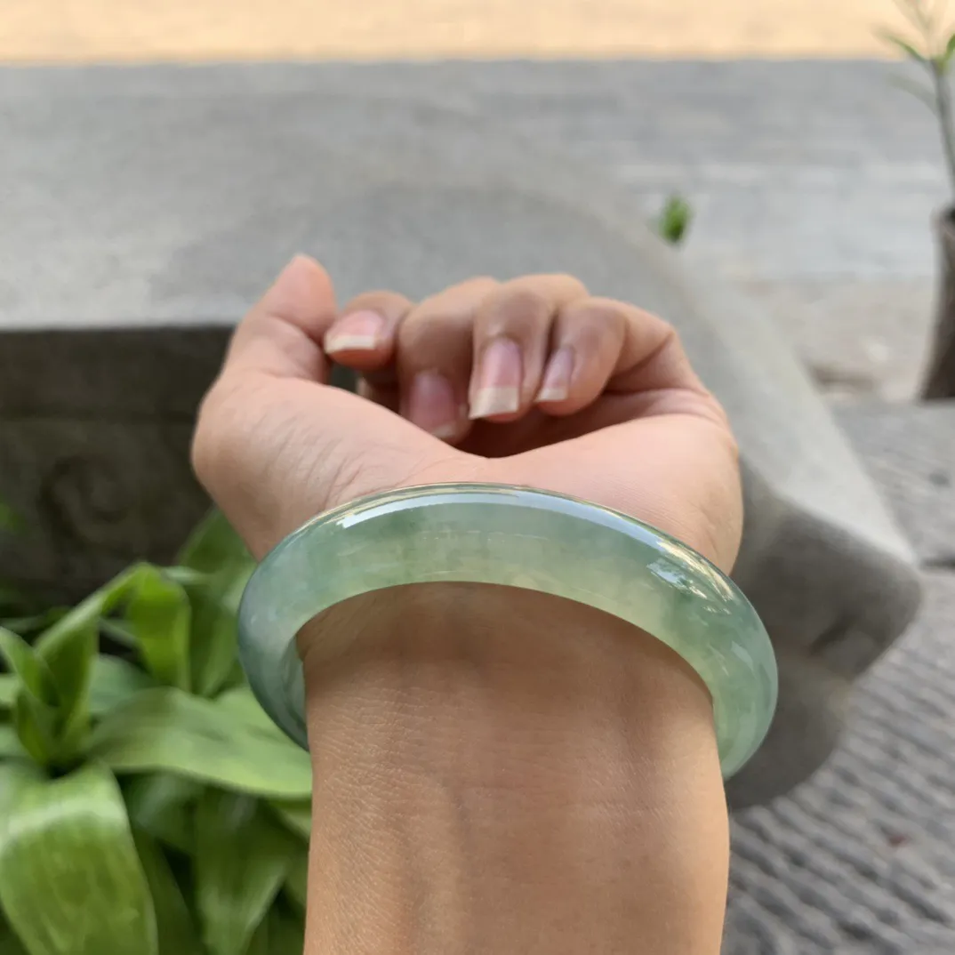 圈口 57.4-12-7.6【冰芙蓉绿正圈手镯】正圈57 58可戴