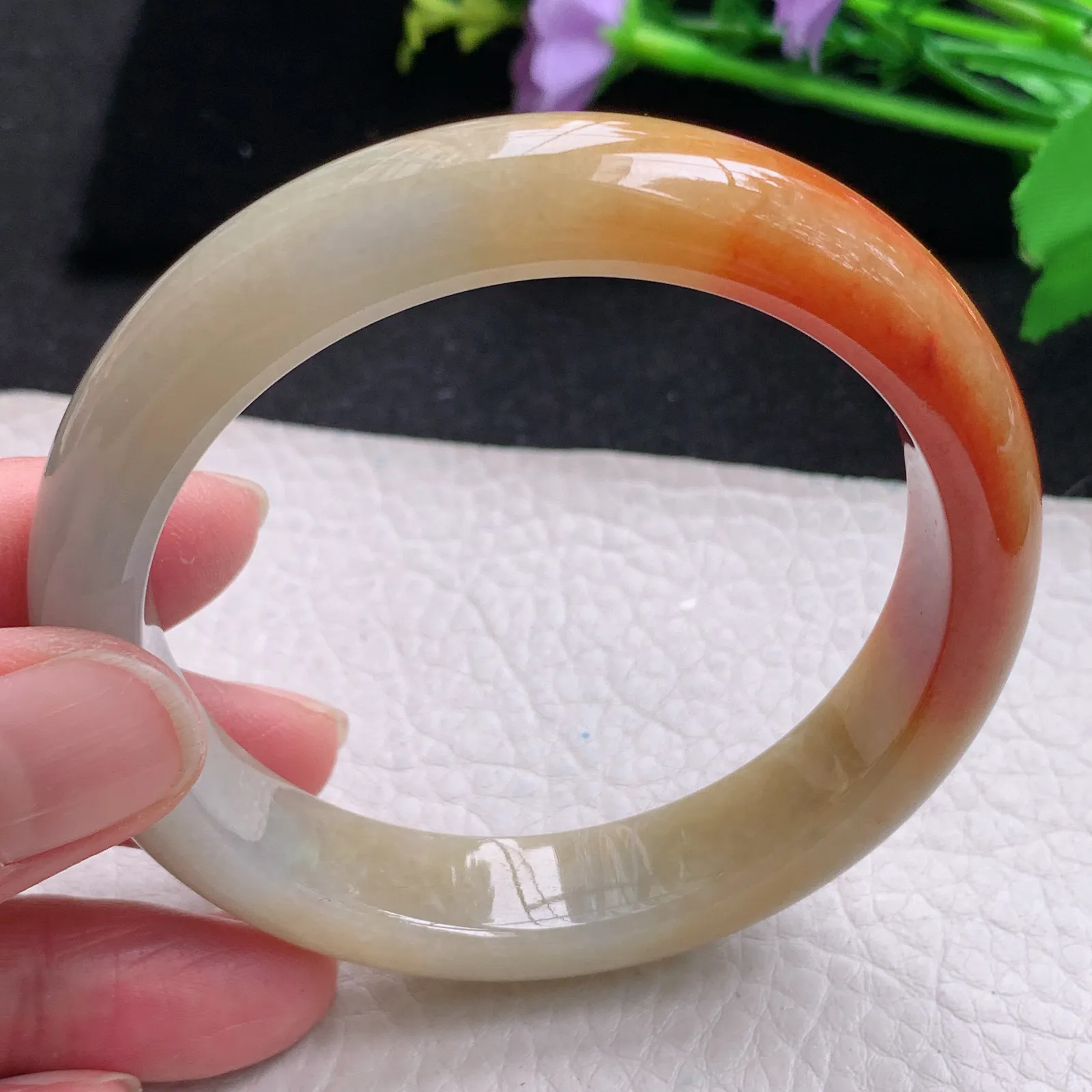 hf自然光58*12.6*8.3招财镯 缅甸翡翠玉手镯半山水宽边玉手环 玉手镯