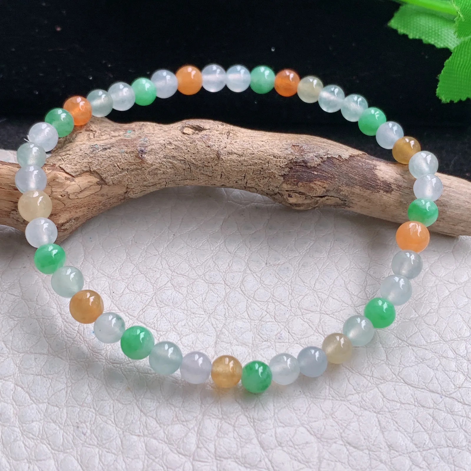 mut自然光4.8mm天然缅甸翡翠冰三彩4.8mm圆珠玉手链 手串