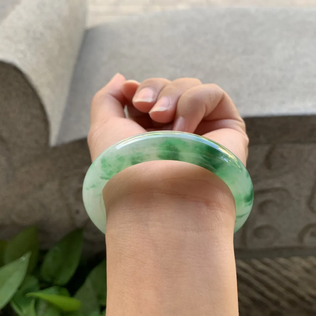 小圈口52.8-11.1-7.8 【冰飘绿花正圈手镯】正圈52 53可戴