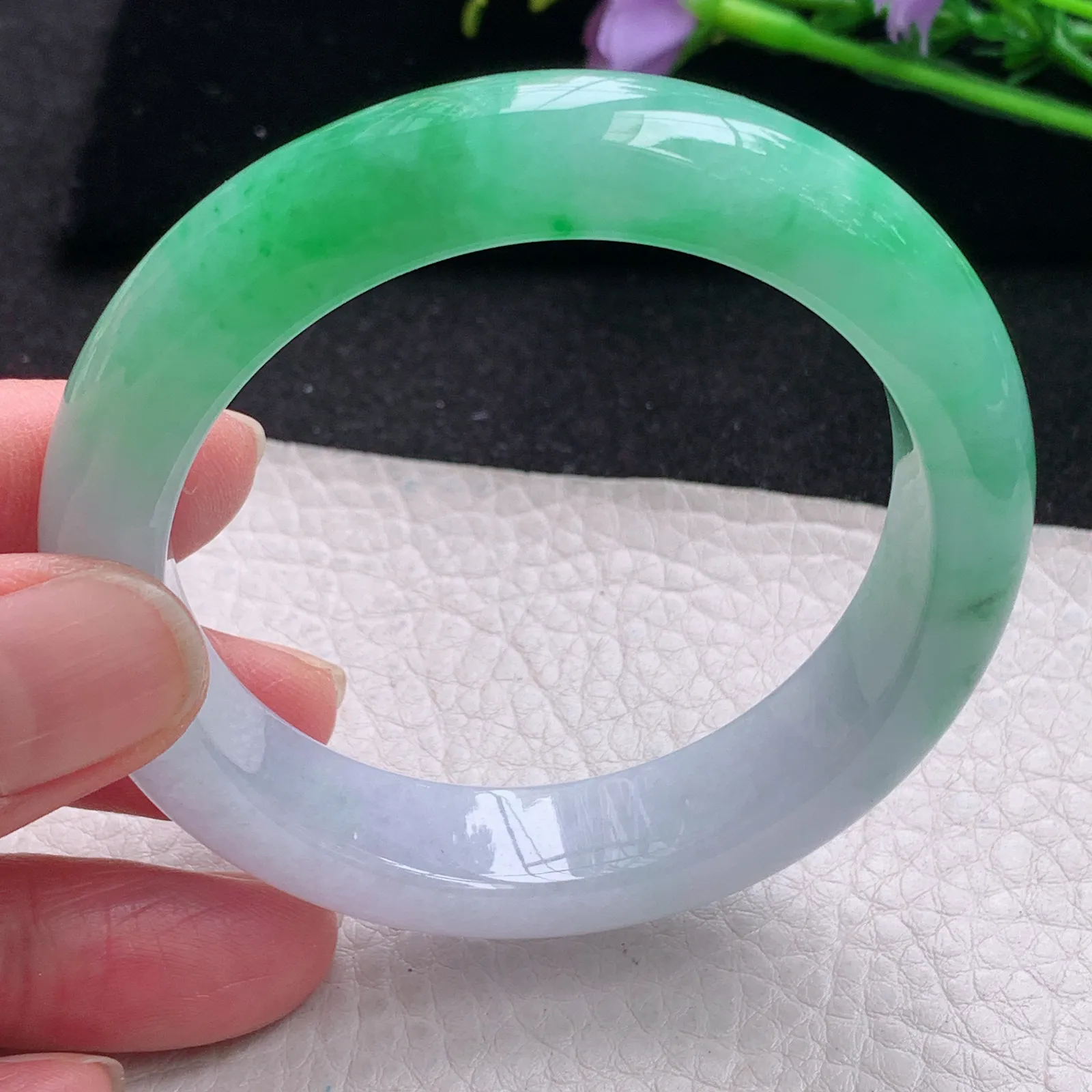 faa自然光53*13*8.8平安镯 缅甸翡翠玉手镯冰阳半山水厚装玉手环