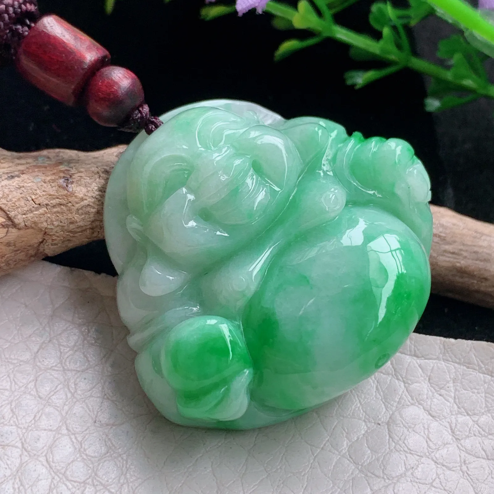 zen自然光35*38.8*13天然缅甸翡翠飘阳佛公 弥勒佛玉吊坠 玉挂件