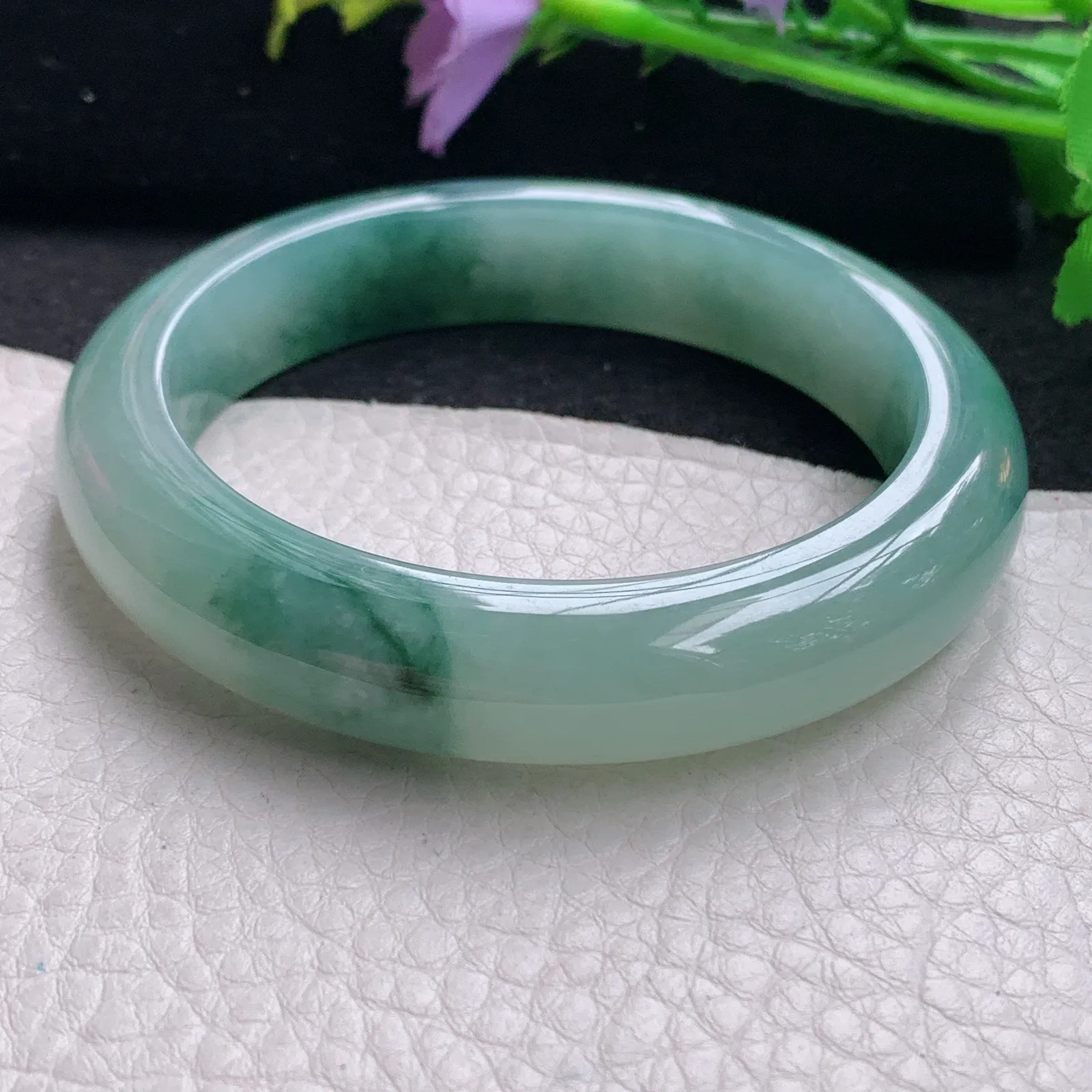 xc自然光58*12.6*9平安镯 缅甸翡翠玉手镯冰飘花厚装宽边玉手环