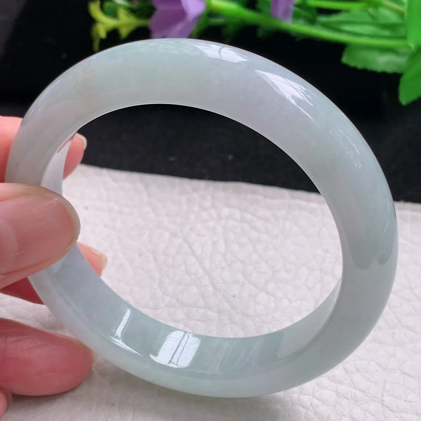 xo自然光56*12.8*8.6平安镯 缅甸翡翠玉手镯冰胶宽边玉手环 美人镯