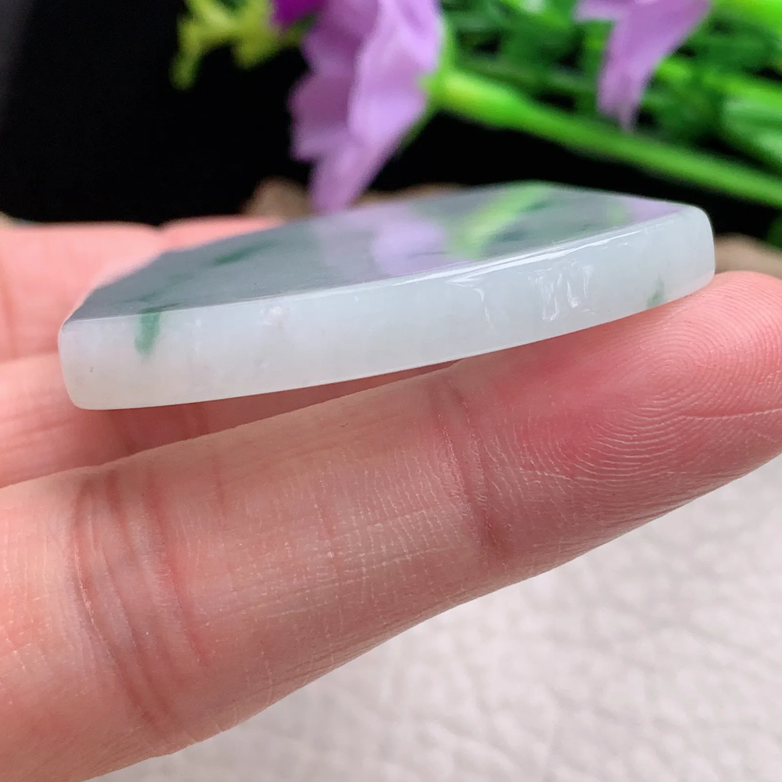 zen自然光54.8*41.2*5.7天然缅甸翡翠飘花平安无事牌玉吊坠 玉挂件