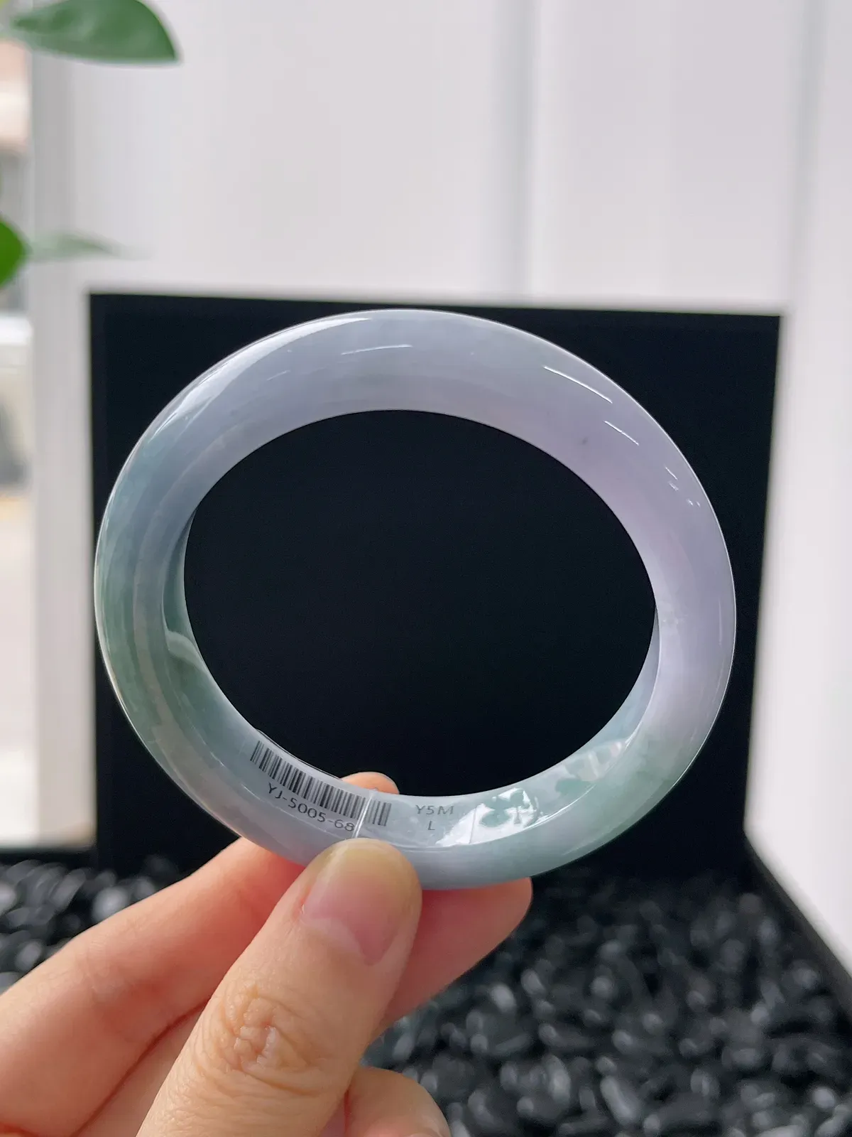 正圈53圈口，翡翠糯化种春带彩手镯