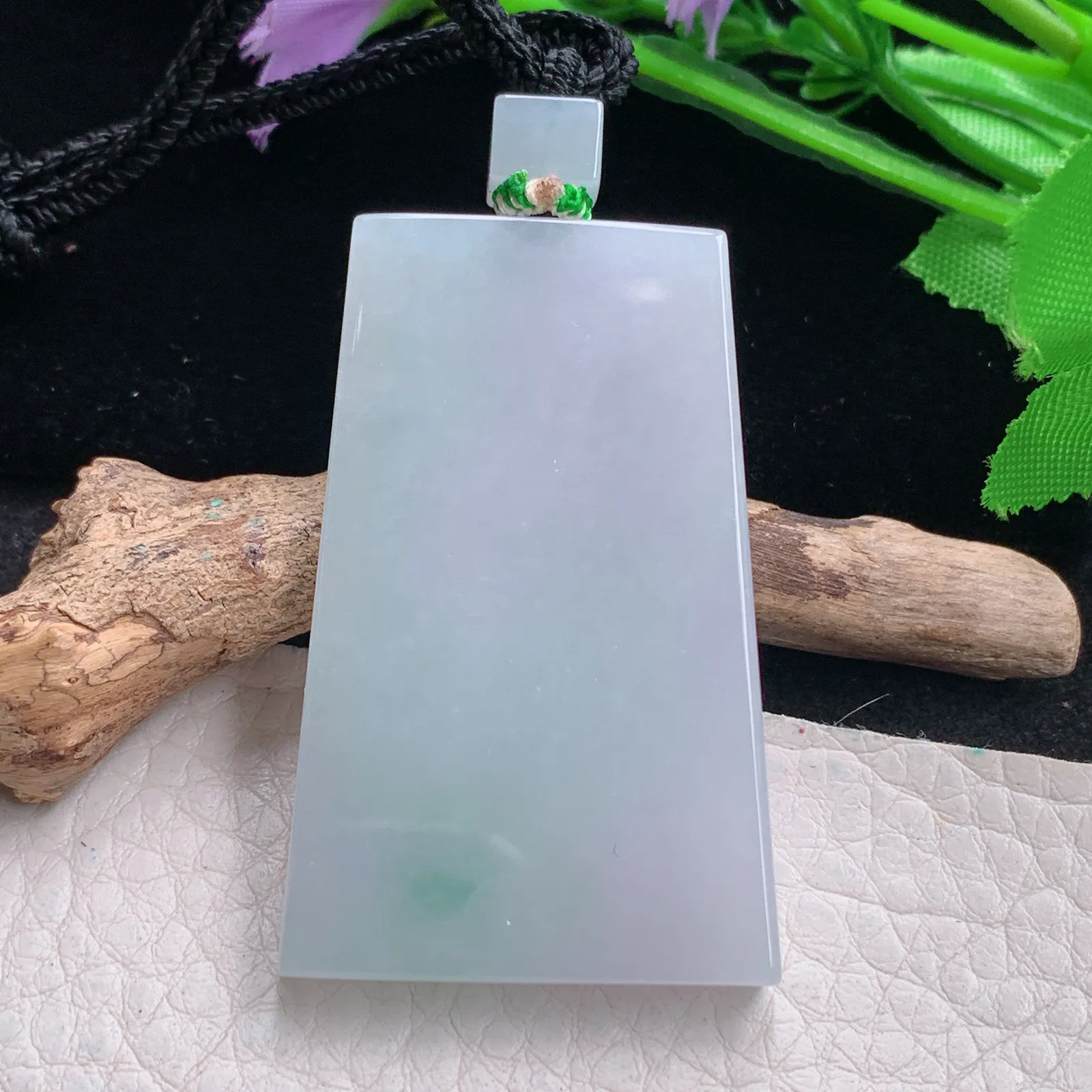 mut自然光48.6*30.5*5.6缅甸翡翠a货飘花平安无事牌 素面牌玉吊坠 玉挂件