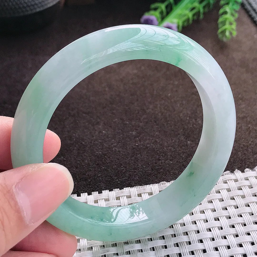 天然a货翡翠55.5/12/8.8老坑病假果冻冰晴绿手镯宽边翡翠玉手镯