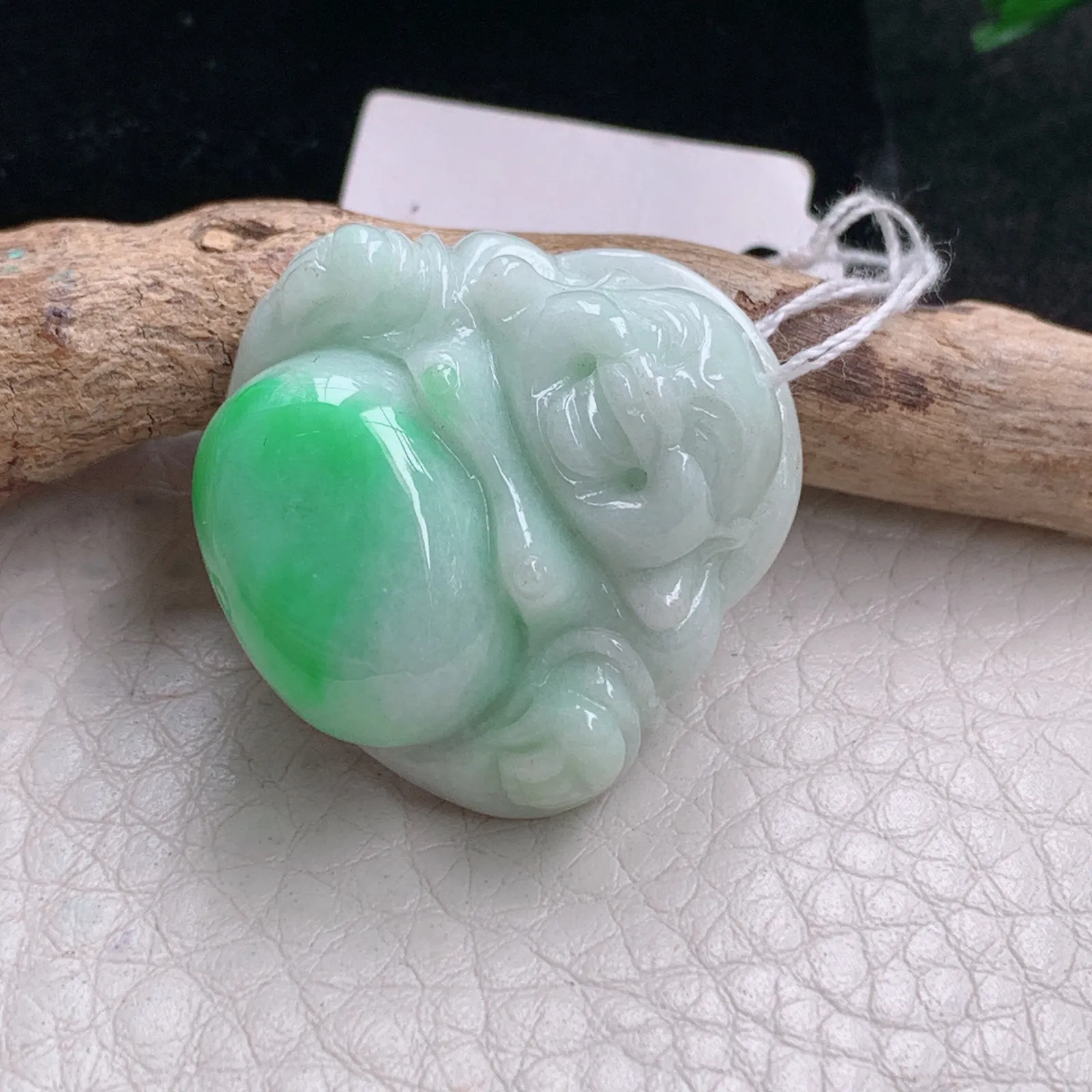 zen自然光27*27.5*10.6天然缅甸翡翠飘绿佛公 弥勒佛玉吊坠 玉挂件
