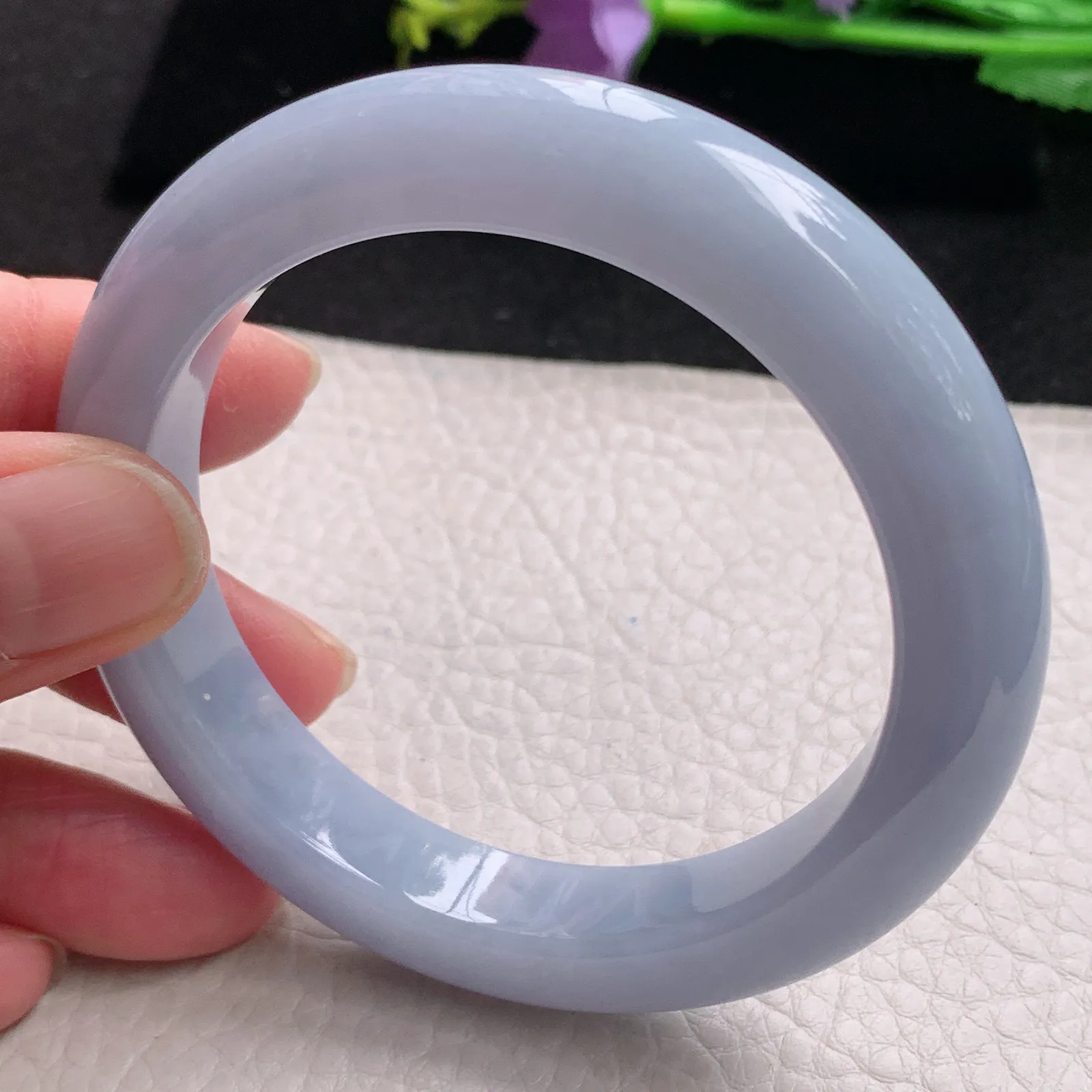 js自然光56*11.3*9.5平安镯 缅甸翡翠玉手镯紫罗兰高雅宽边玉手环 美人镯