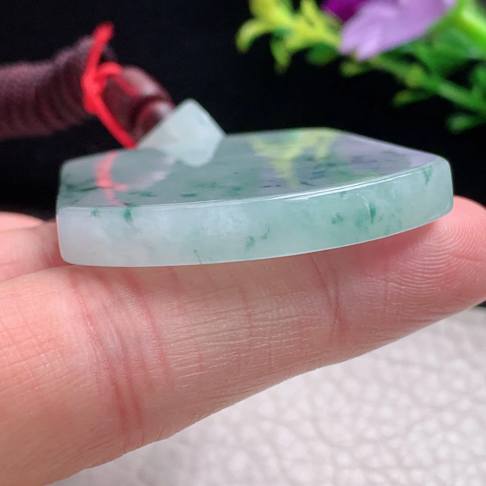 zen自然光49.5*38.5*5.6天然缅甸翡翠冰飘花平安无事牌 素面牌玉吊坠 玉挂件