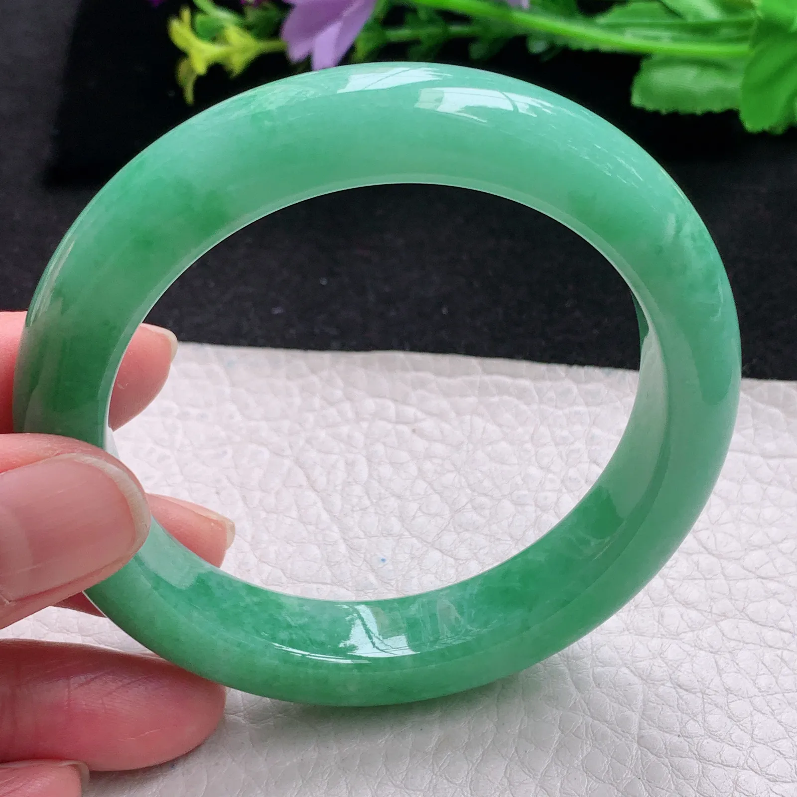 yh自然光57*12.6*9.8平安镯 缅甸翡翠玉手镯满绿厚装玉手环