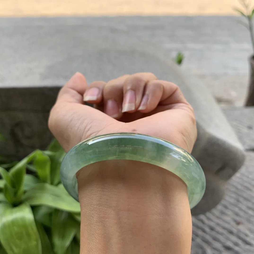 圈口 57.4-12-7.6【冰芙蓉绿正圈手镯】正圈57 58可戴