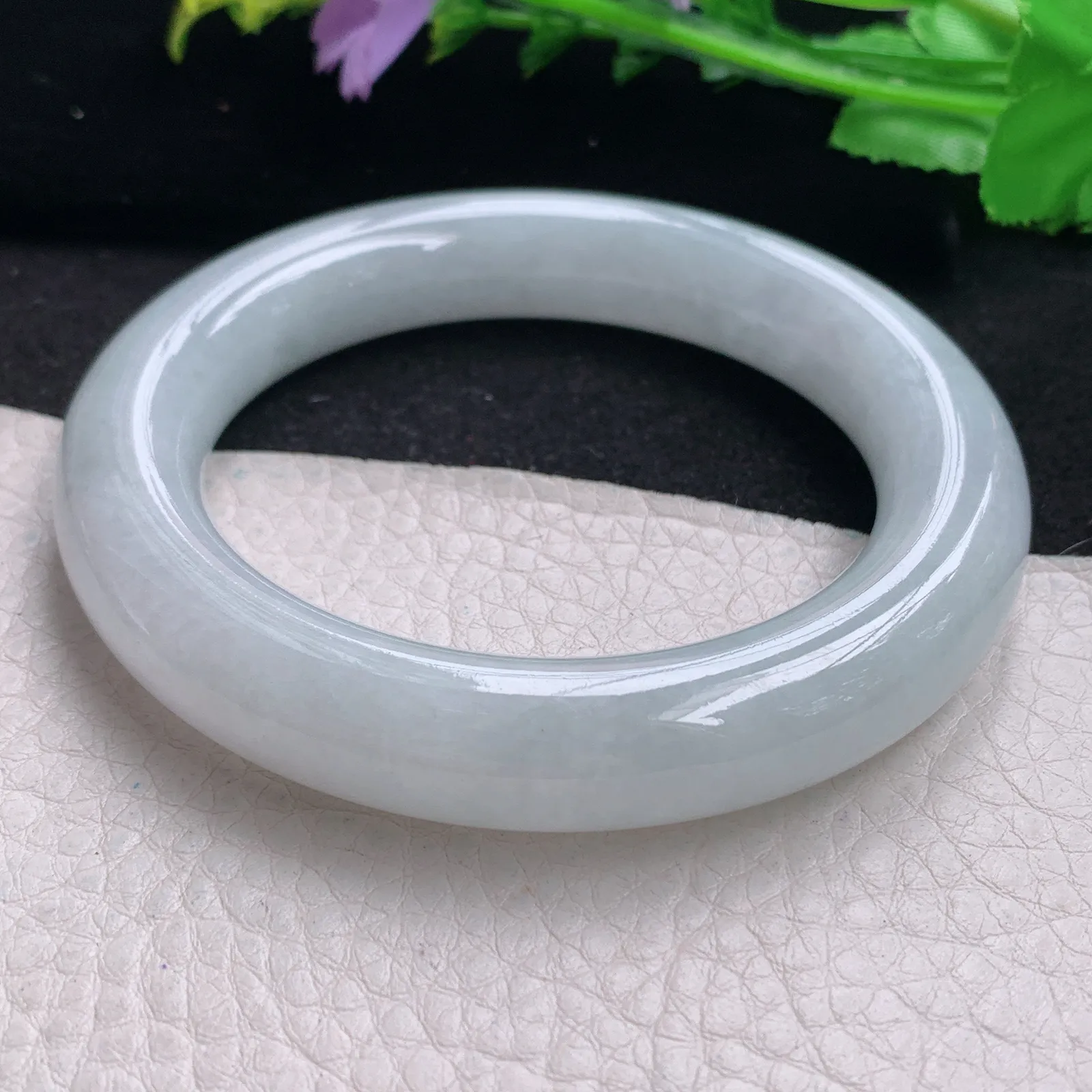 z自然光57*12胖圆镯 缅甸翡翠玉手镯白月光大气圆条玉手环 美人镯