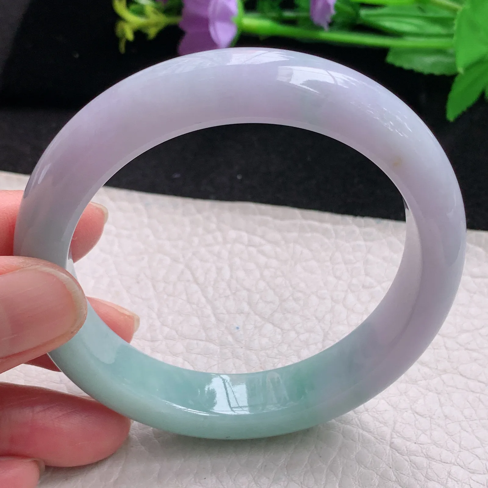 z自然光58*12.8*9平安镯 缅甸翡翠玉手镯春带彩甜美宽边玉手环 美人镯