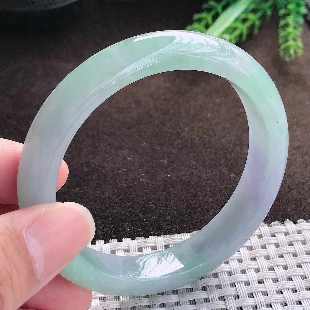 天然a货翡翠57.8/12.2/8.3老坑冰胶水灵春带彩手镯宽边翡翠玉手镯