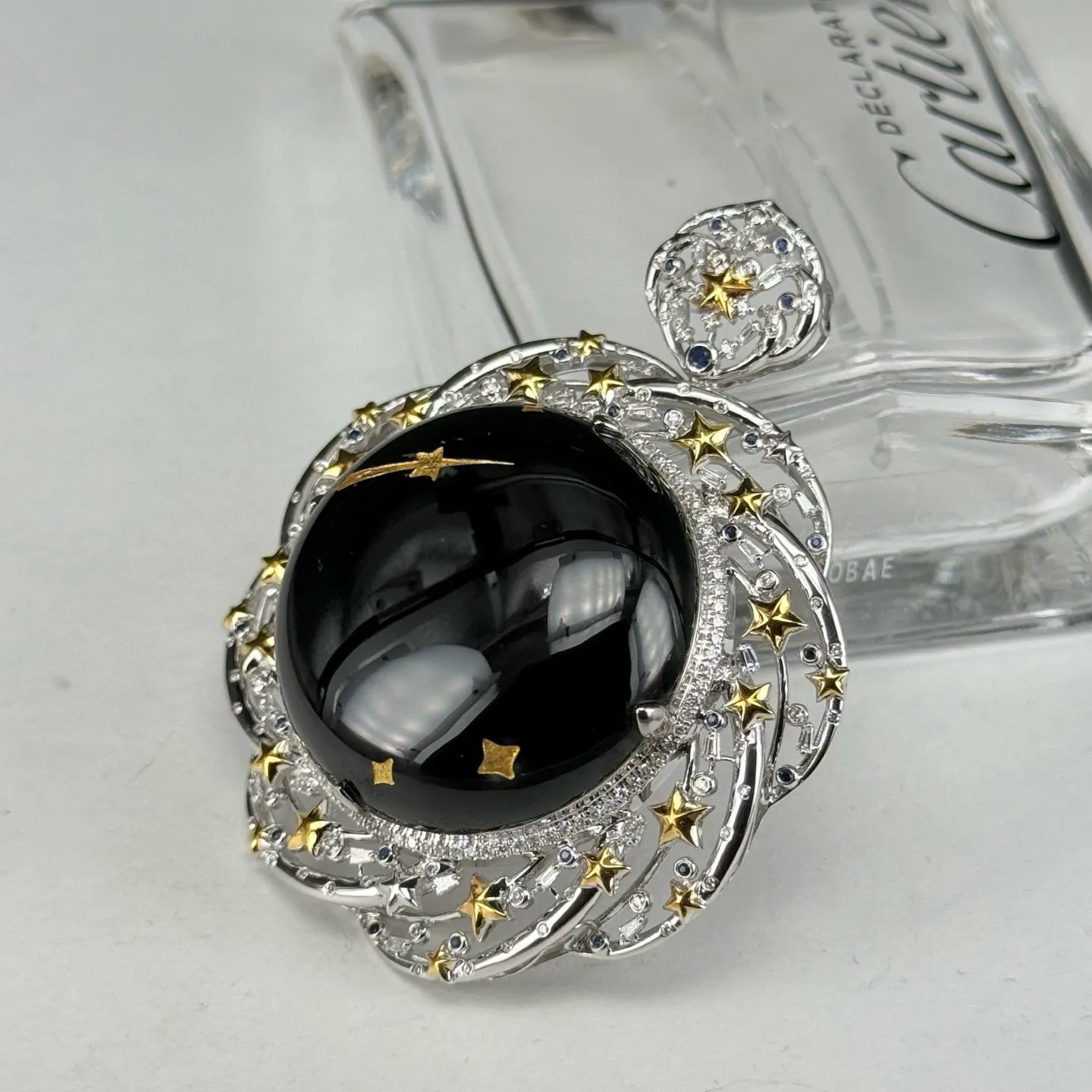 精品豪镶墨翠大蛋面吊坠 种好色正 黑度极好 打灯通透 油性十足