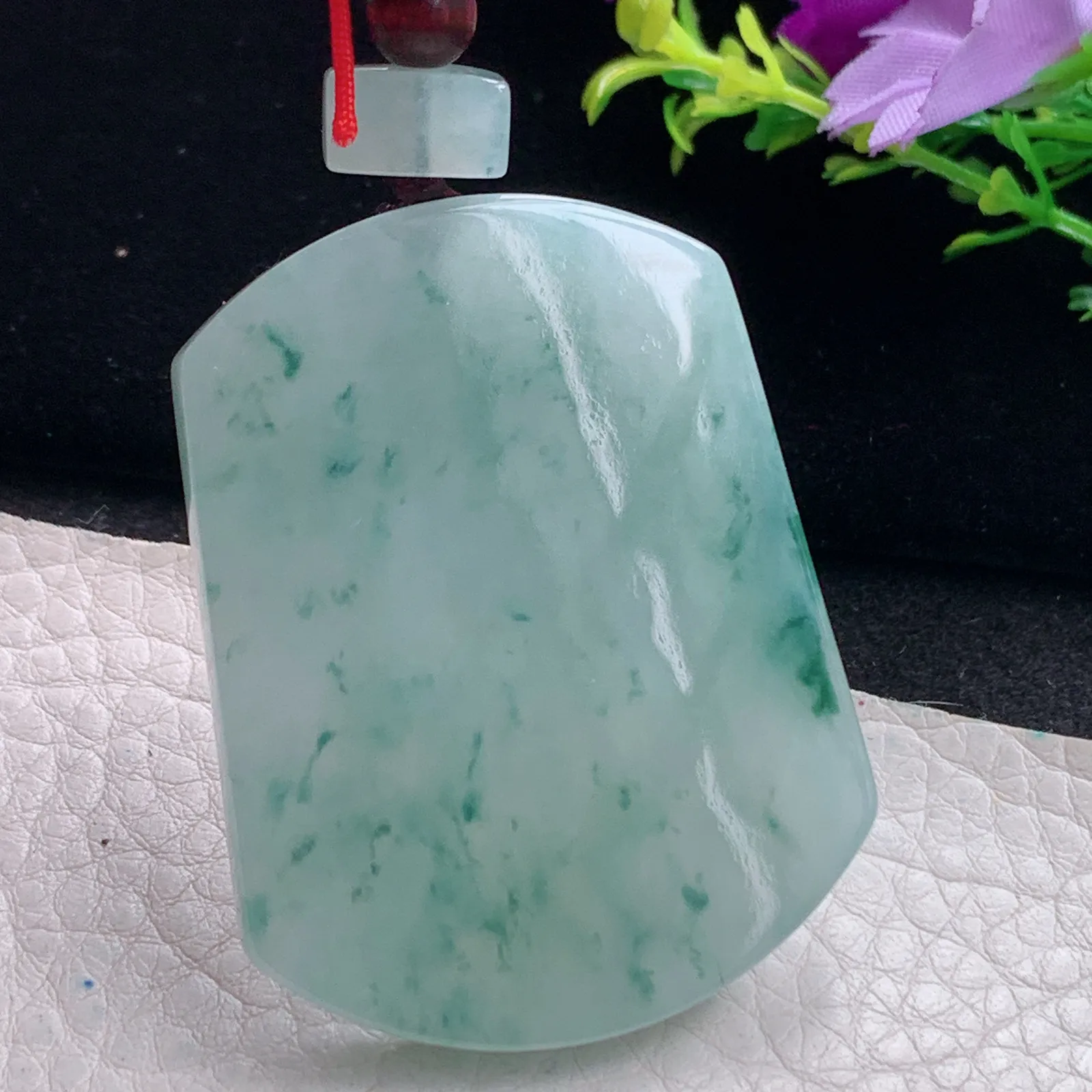 zen自然光49.5*38.5*5.6天然缅甸翡翠冰飘花平安无事牌 素面牌玉吊坠 玉挂件