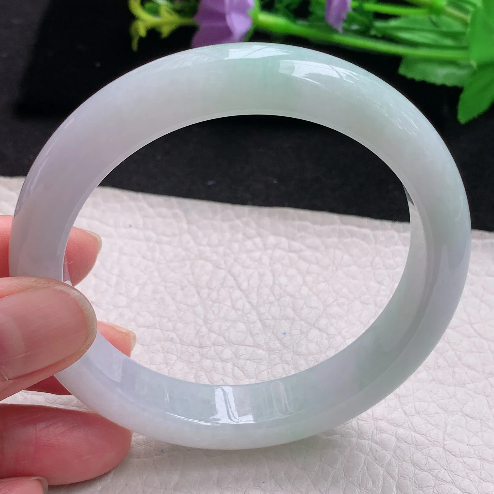 li大圈口60.5*12.6*8.8平安镯 缅甸翡翠玉手镯清新大气宽边玉手环 美人镯