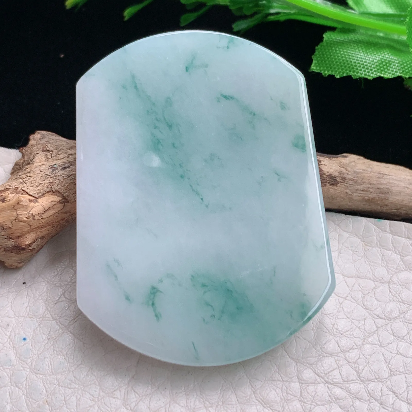 zen自然光53.4*39.8*6天然缅甸翡翠飘花平安无事牌玉吊坠 玉挂件