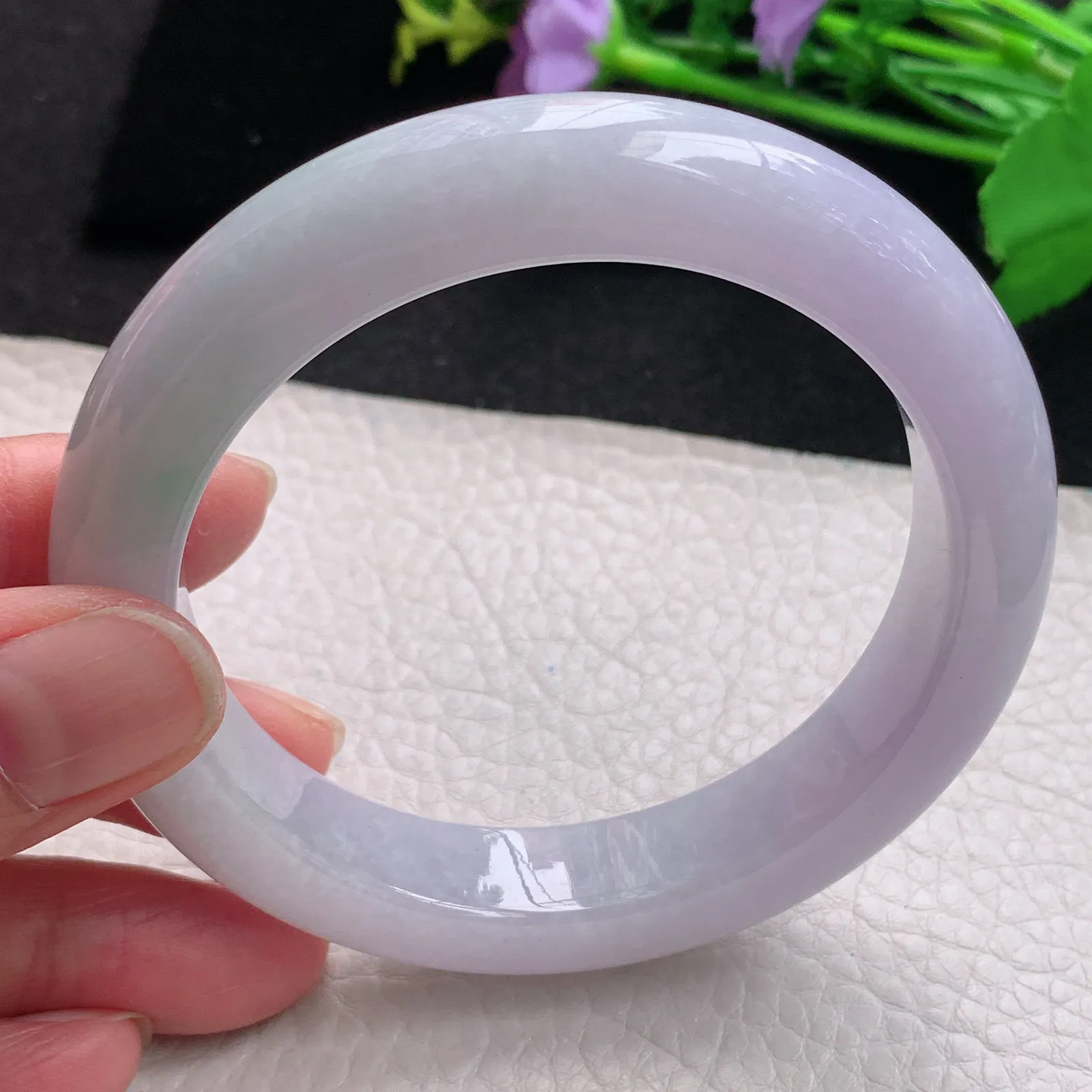 xc自然光56.8*13.6*7.4平安镯 缅甸翡翠玉手镯春带彩甜美宽边玉手环