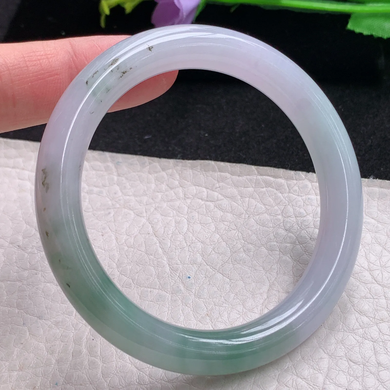 z自然光54*9.2*9美人镯 缅甸翡翠玉手镯飘花秀气圆条玉手环 叮当镯