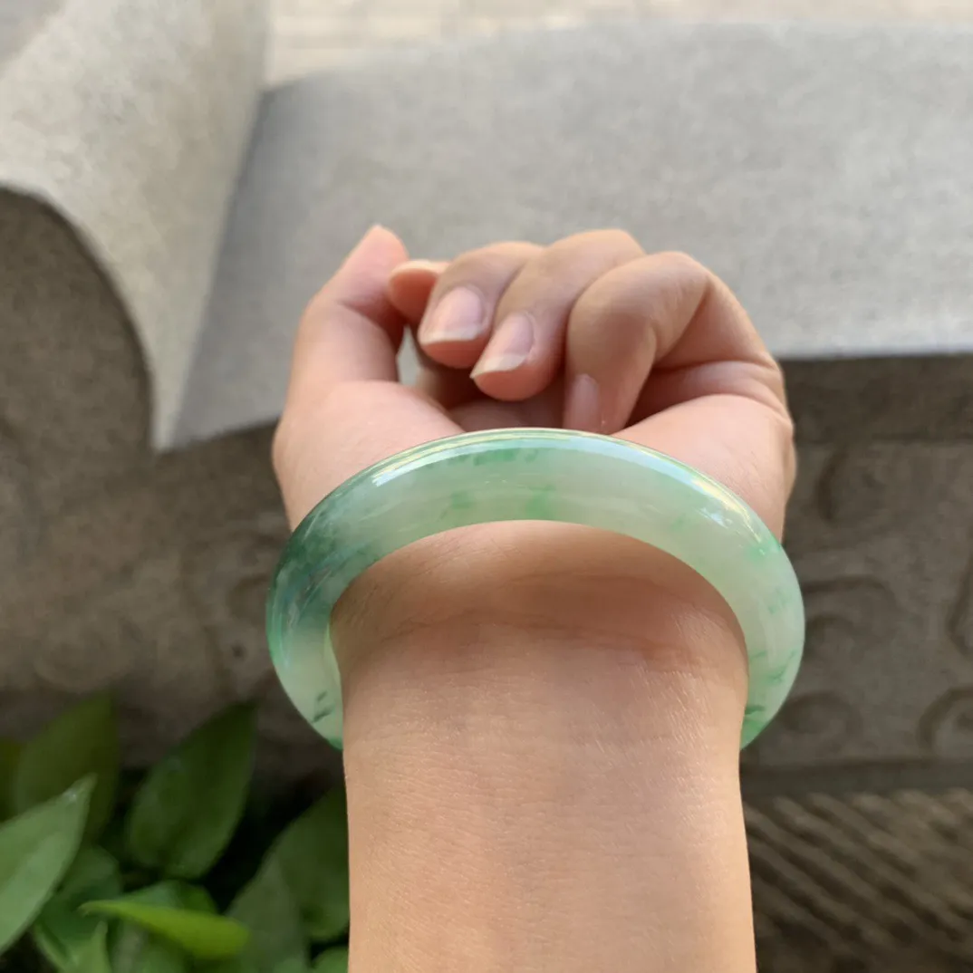 小圈口52.8-11.1-7.8 【冰飘绿花正圈手镯】正圈52 53可戴