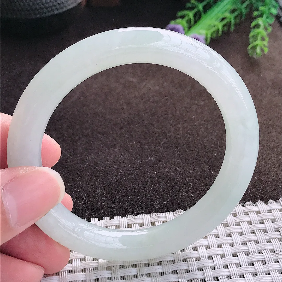 天然a货翡翠56/9.5/9.6老坑冰润起胶冰晴圆条手镯翡翠玉手镯