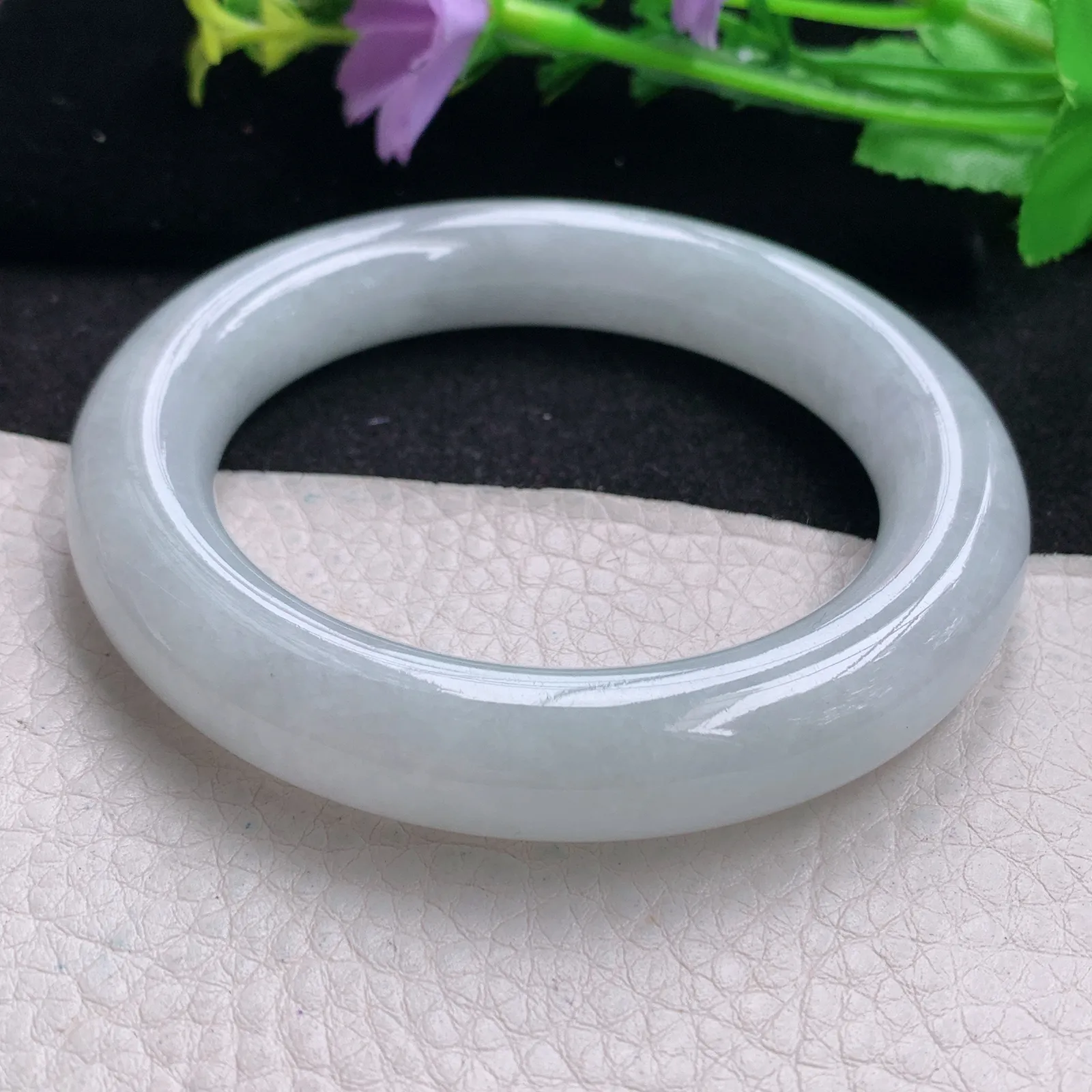 z自然光57*12胖圆镯 缅甸翡翠玉手镯白月光大气圆条玉手环 美人镯
