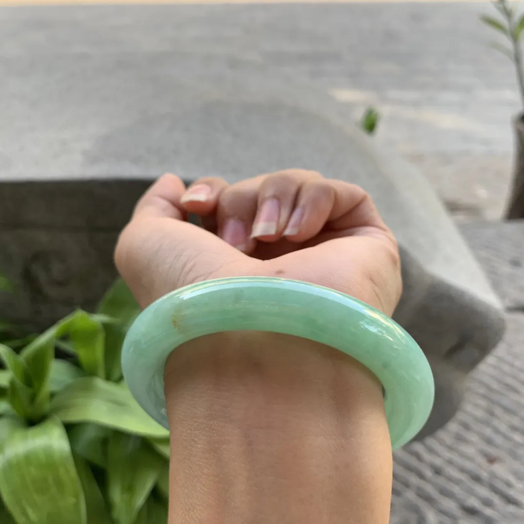 圈口 56-11.5【满绿洒金圆条手镯】圆条56 57可戴