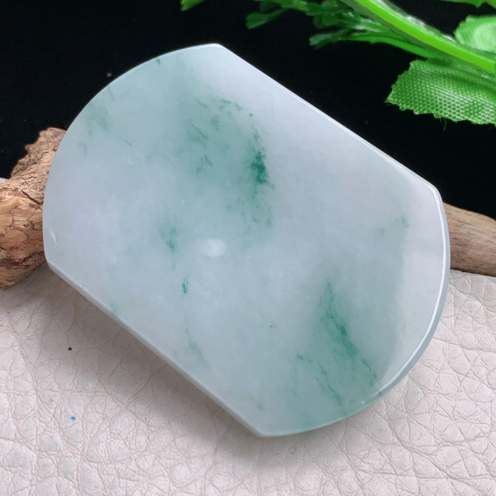 zen自然光53.4*39.8*6天然缅甸翡翠飘花平安无事牌玉吊坠 玉挂件