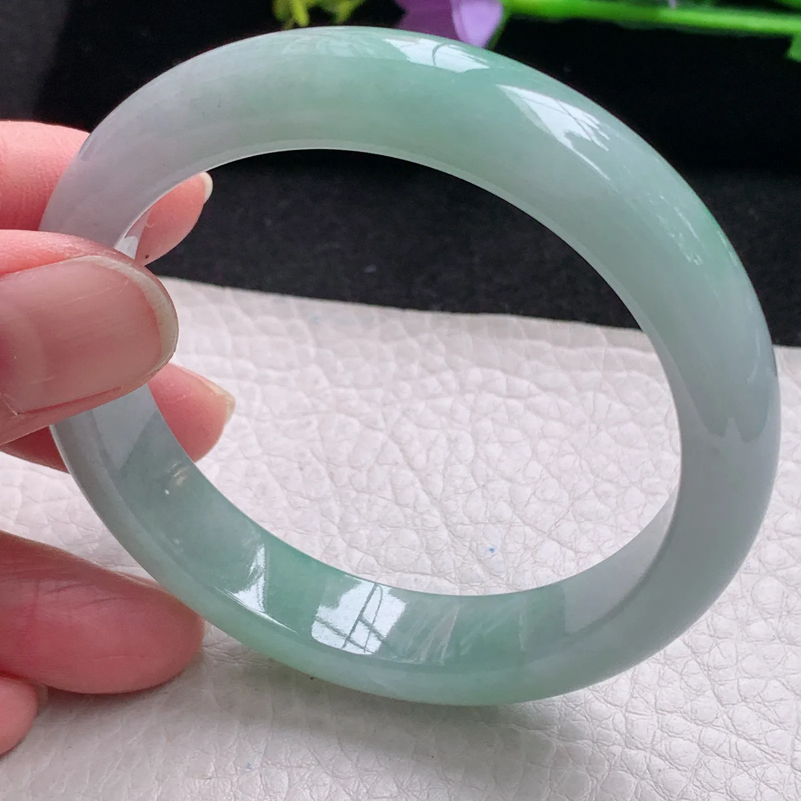pj自然光56*12.2*8平安镯 缅甸翡翠玉手镯冰飘绿水灵宽边玉手环