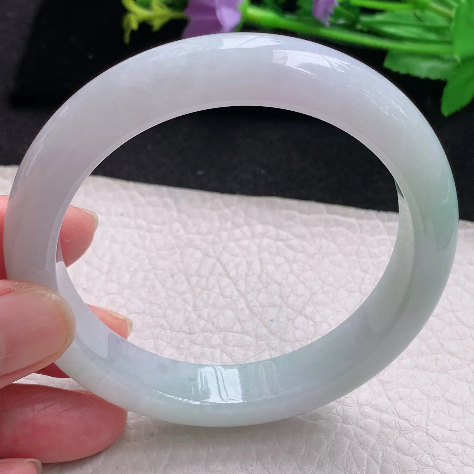 li大圈口60.5*12.6*8.8平安镯 缅甸翡翠玉手镯清新大气宽边玉手环 美人镯